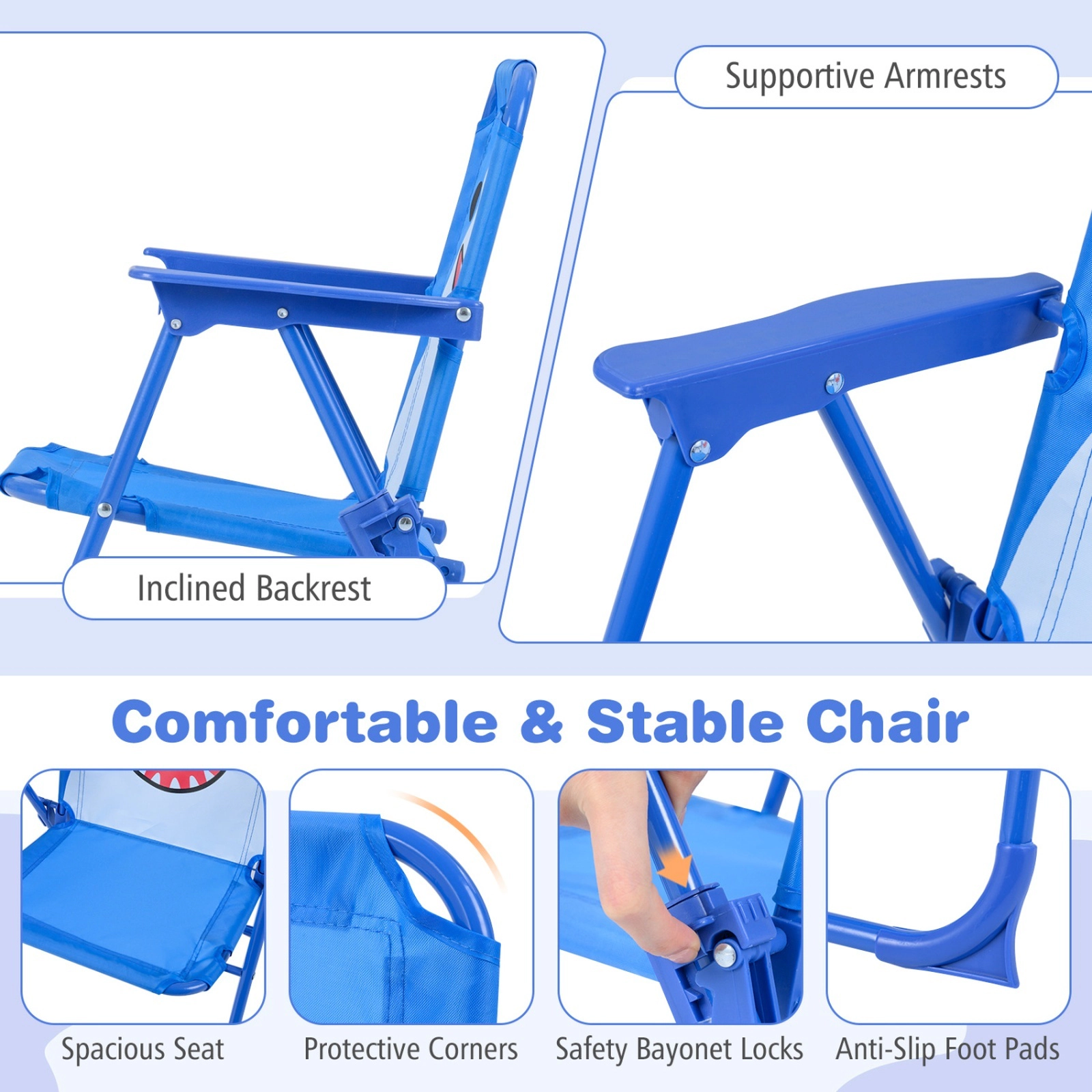 SUGIFT Kids Outdoor Table and Chair Set with Adjustable Umbrella, 2 Folding Chairs, Blue