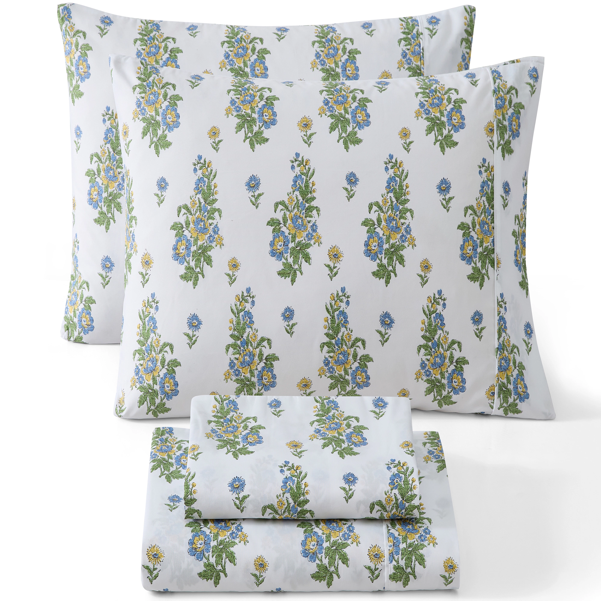 HLC.ME Color Block Printed Patterned Floral Bed Sheets - Wrinkle Resistant & Ultra Soft Mattresses up to 15 Deep