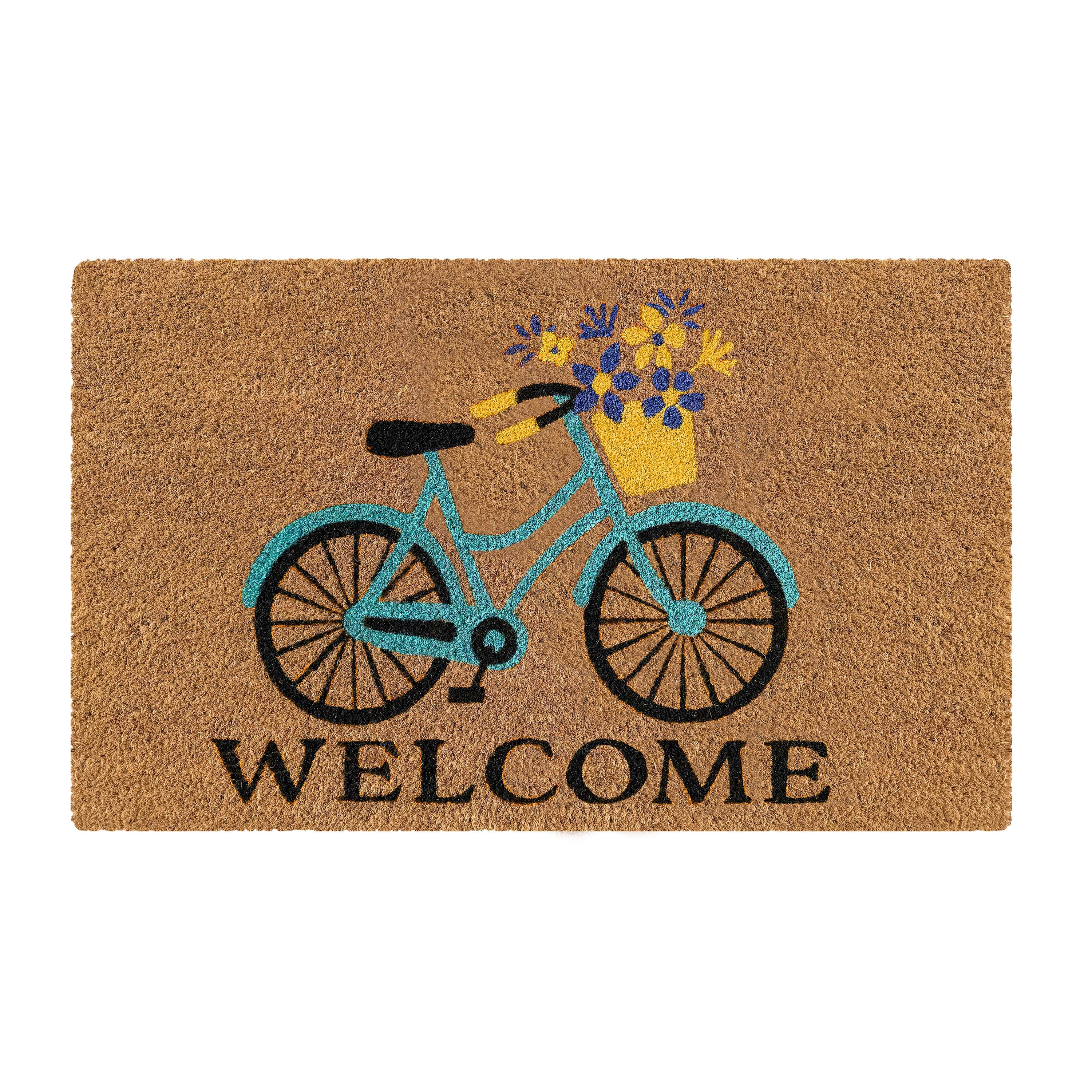 Kate Aurora Spring Bicycle & Bouquet Bristled Coir Outdoor Welcome Mat - 18"x30"
