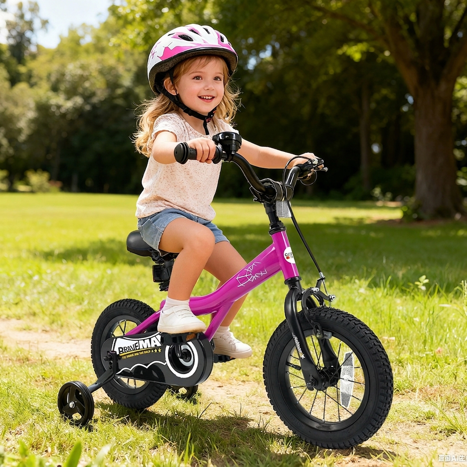 12-in Kids Bike Ages 3-4 Removable Training Wheels Bell Reflectors Dual Brakes Adjustable 18.5-in to 20-in Saddle Pink