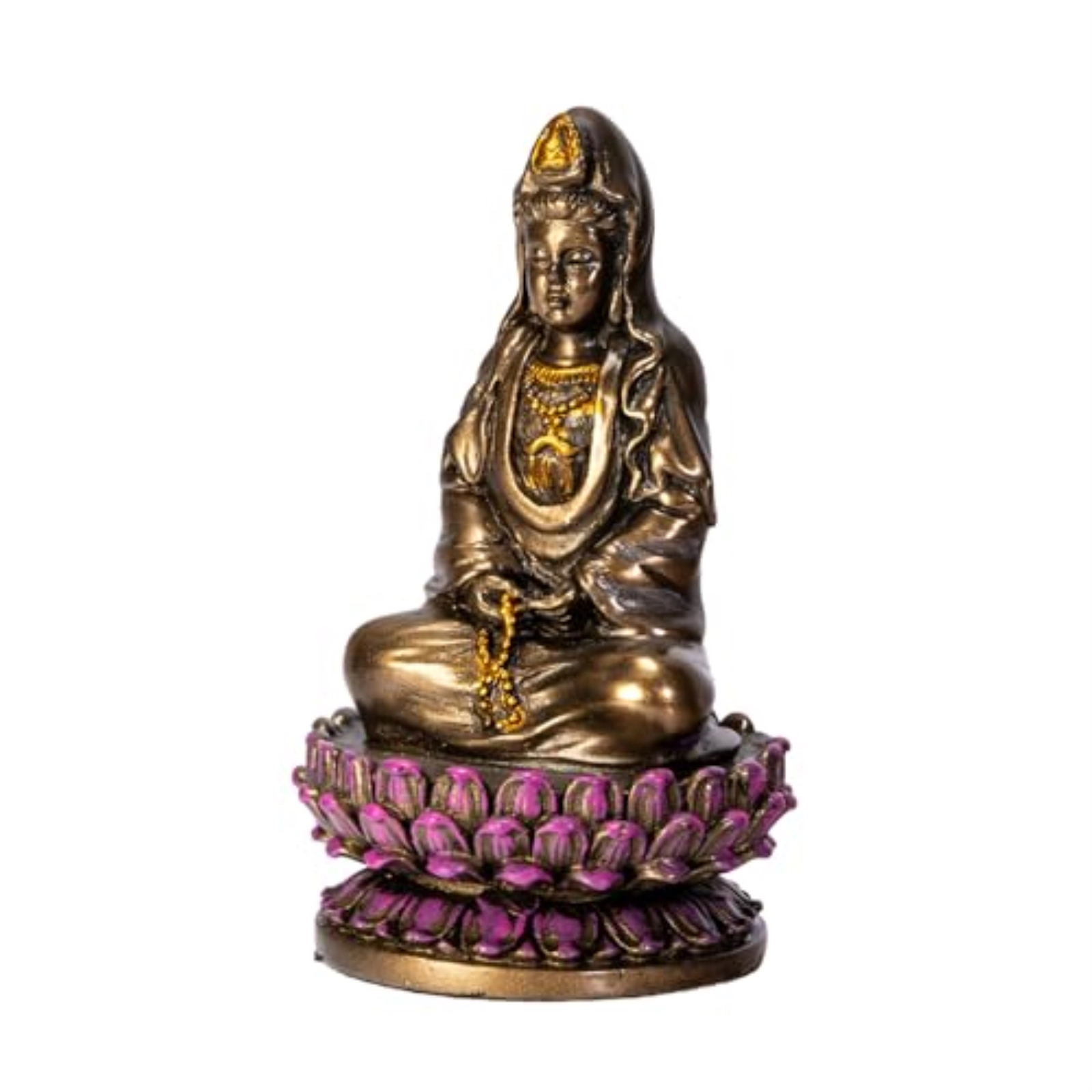 Pacific Giftware Small Sitting Lotus Kuan Yin Bronze Color Resin Statue Figurine 3.4 inch