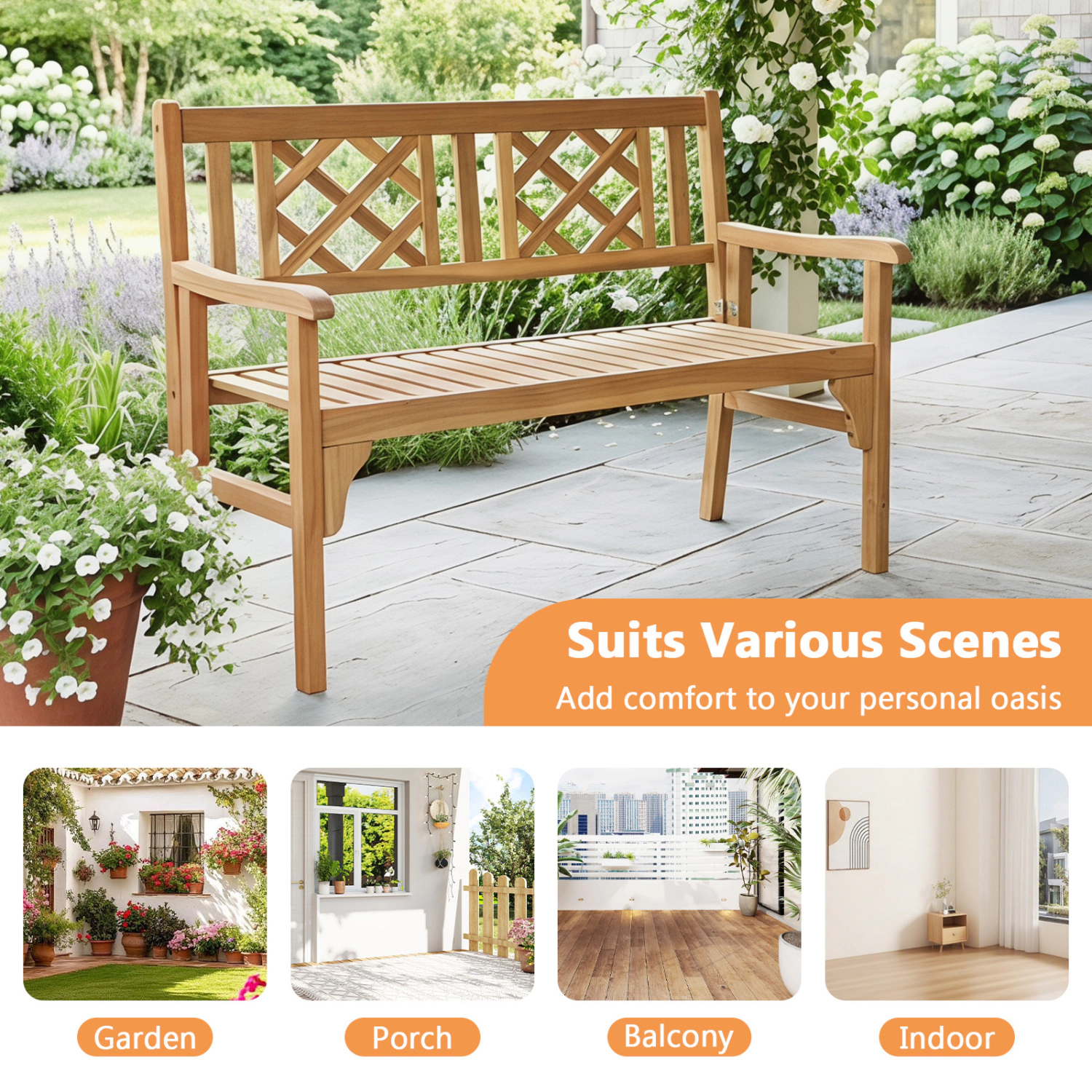 Hivvago Patio Foldable Bench With Curved Backrest And Armrest