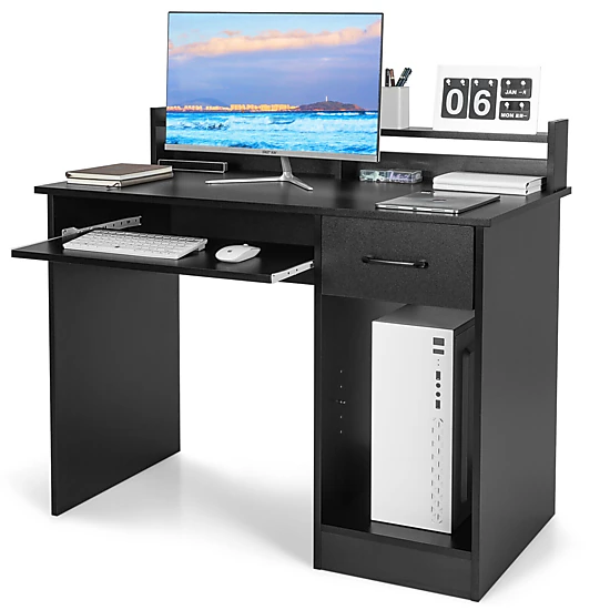 SUGIFT Black Deep Drawer Keyboard Tray and Adjustable Shelf 41.5 Inch ...