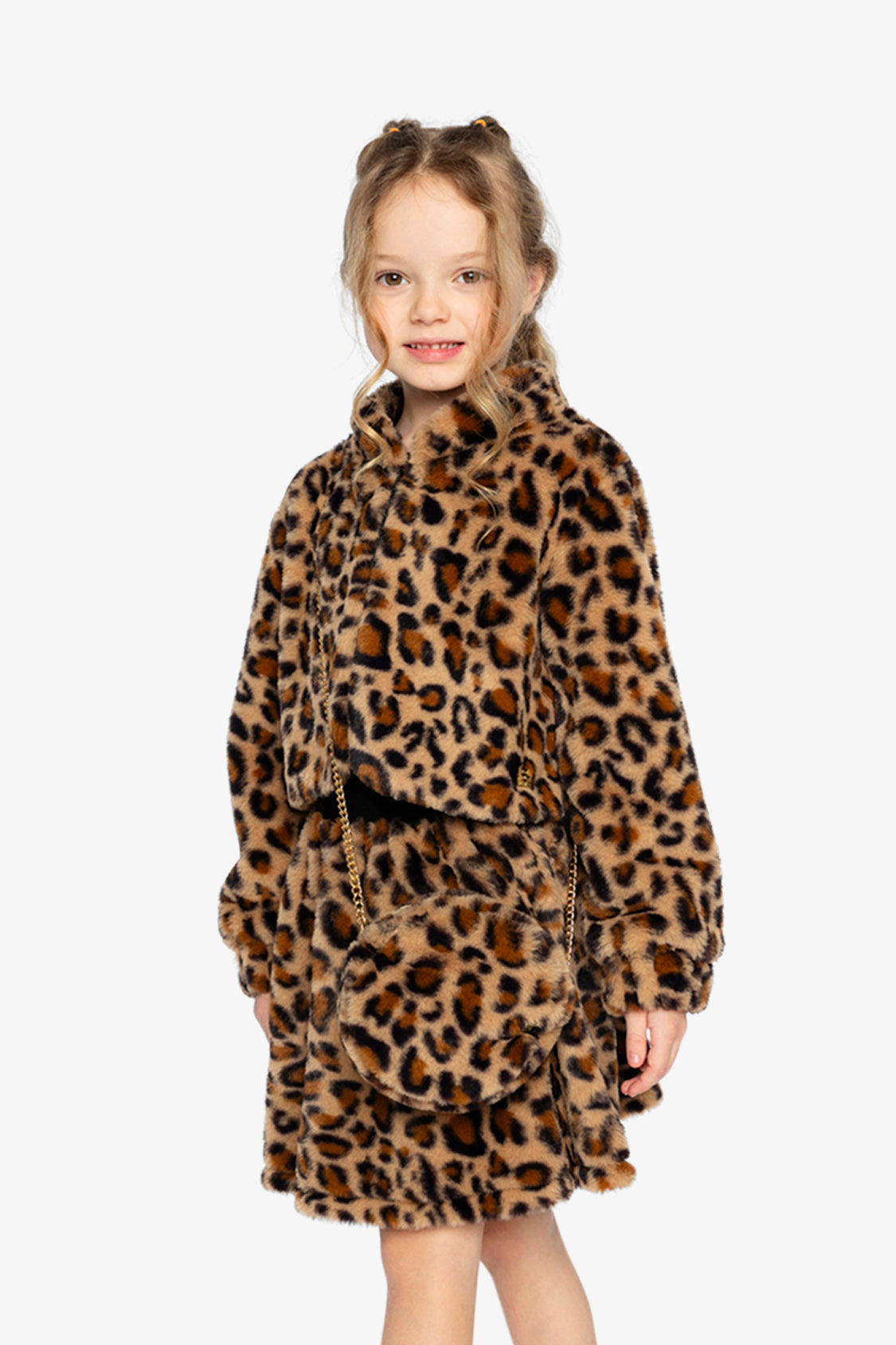 Deux par Girls Elastic Waist A-Line Leopard Print Faux Fur Skirt