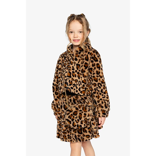 Deux par Deux Girls Elastic Waist A-Line Leopard Print Faux Fur Skirt