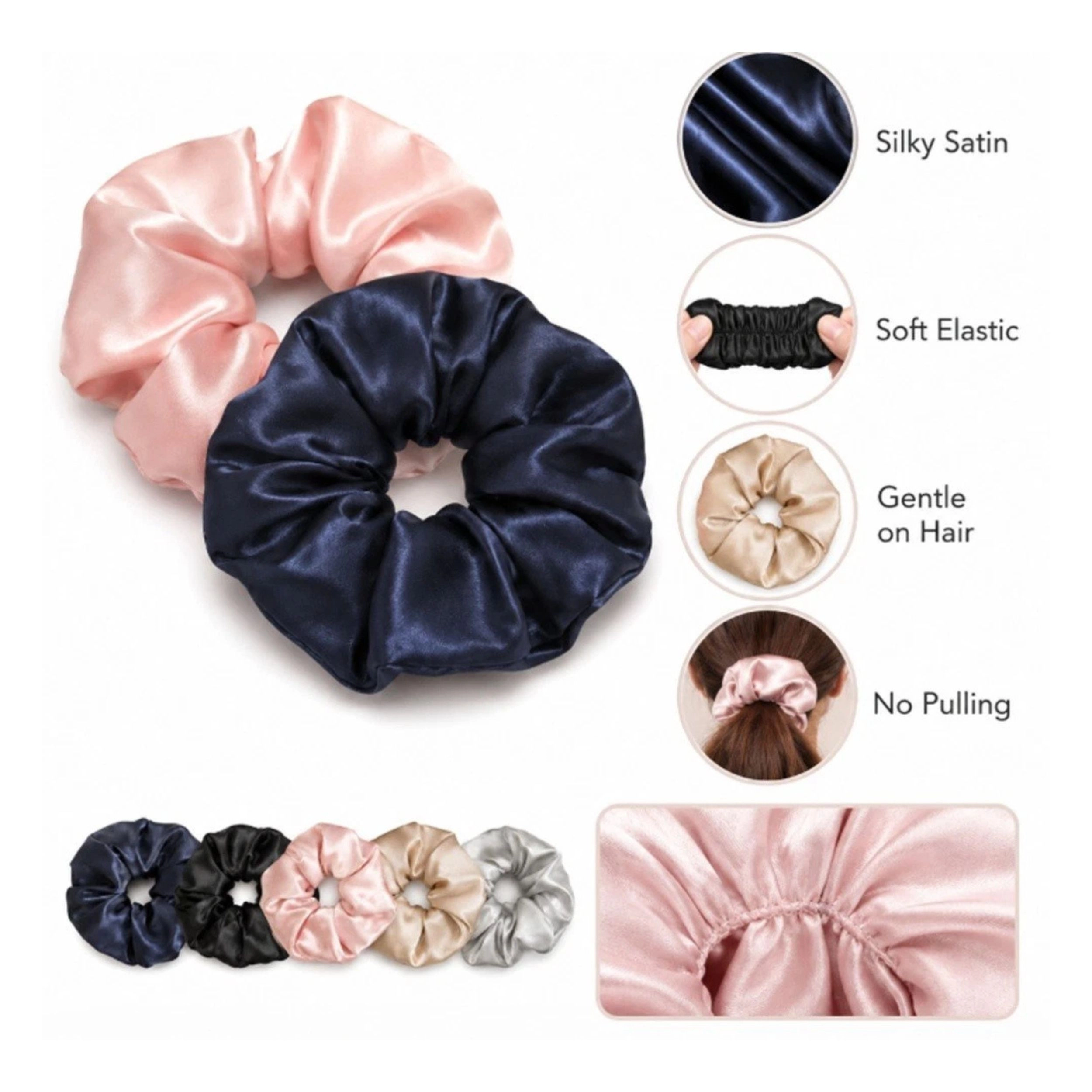 Home Collection Pack of 5 Satin Hair Scrunchies Soft Elastic Hair Ties for Women & Girls