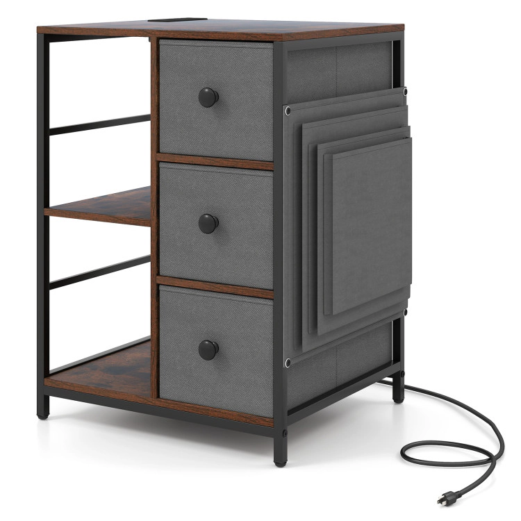 Hivvago Side Table With Charging Station Industrial Nightstand With Open Shelves