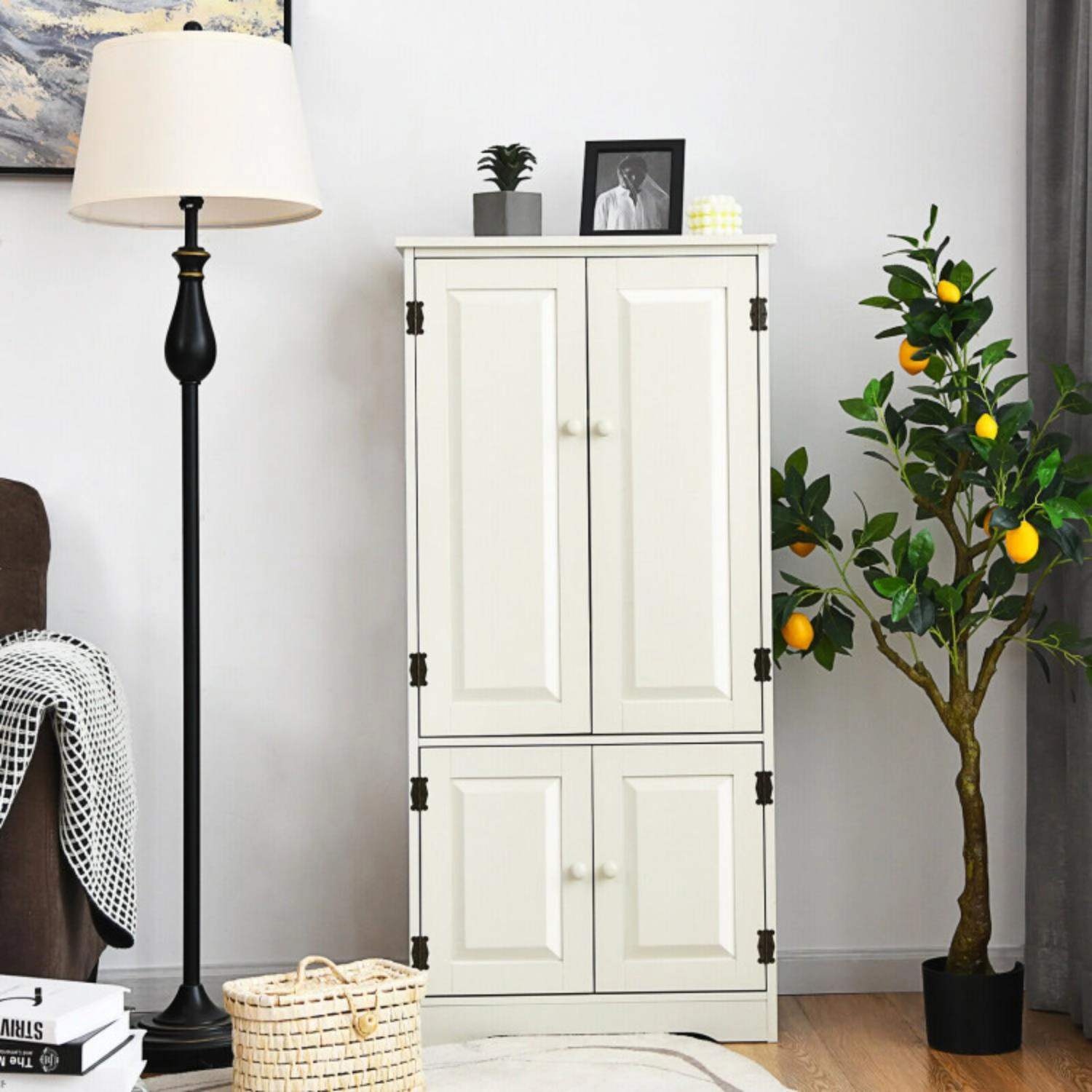 Hivvago Accent Floor Storage Cabinet With Adjustable Shelves And Antique 2-Door