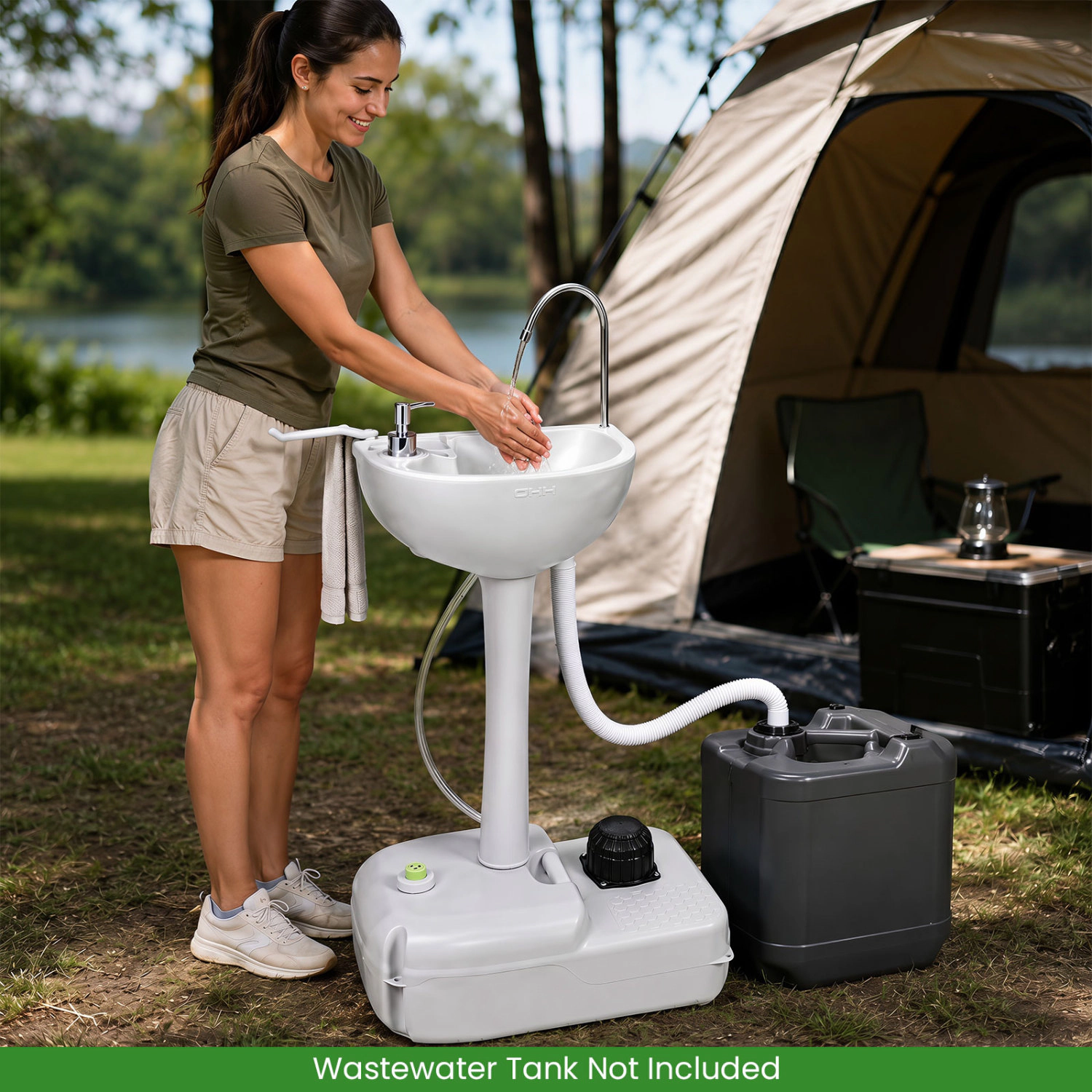 LJG Portable Foot Pump Camping Sink with 4.5 Gal Water Tank and Soap Dispenser