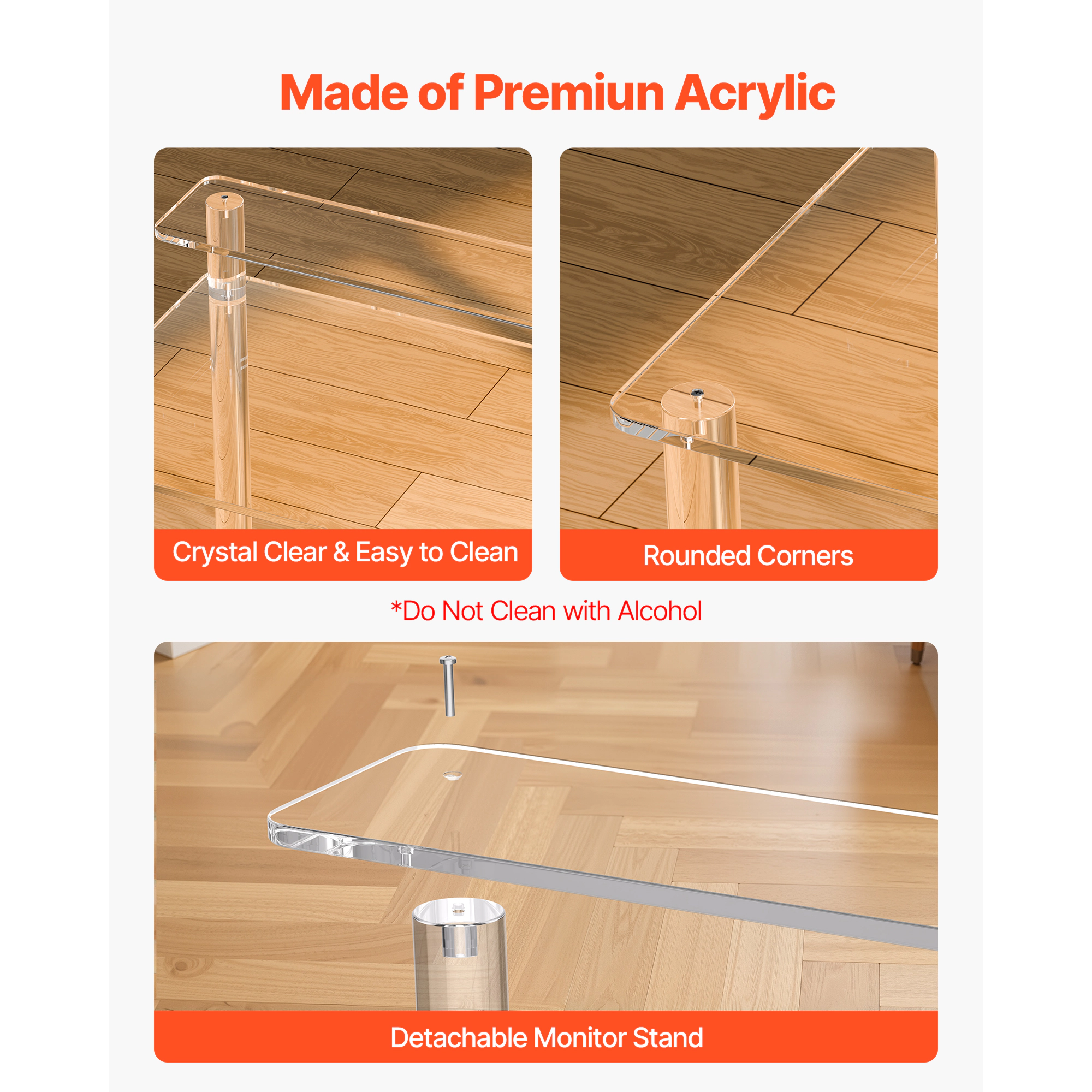 HONGGE Clear Acrylic Side End Table for Modern Desk