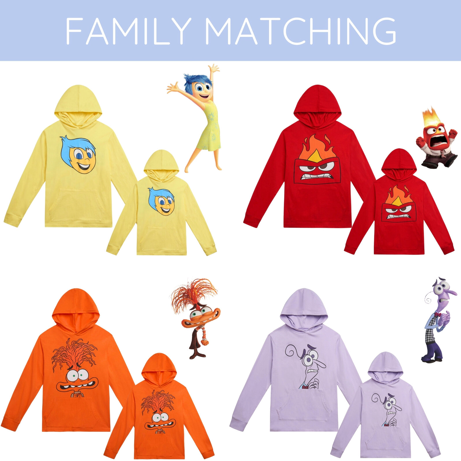 Disney Inside Out Matching Family Jersey Hooded Long Sleeve Tee
