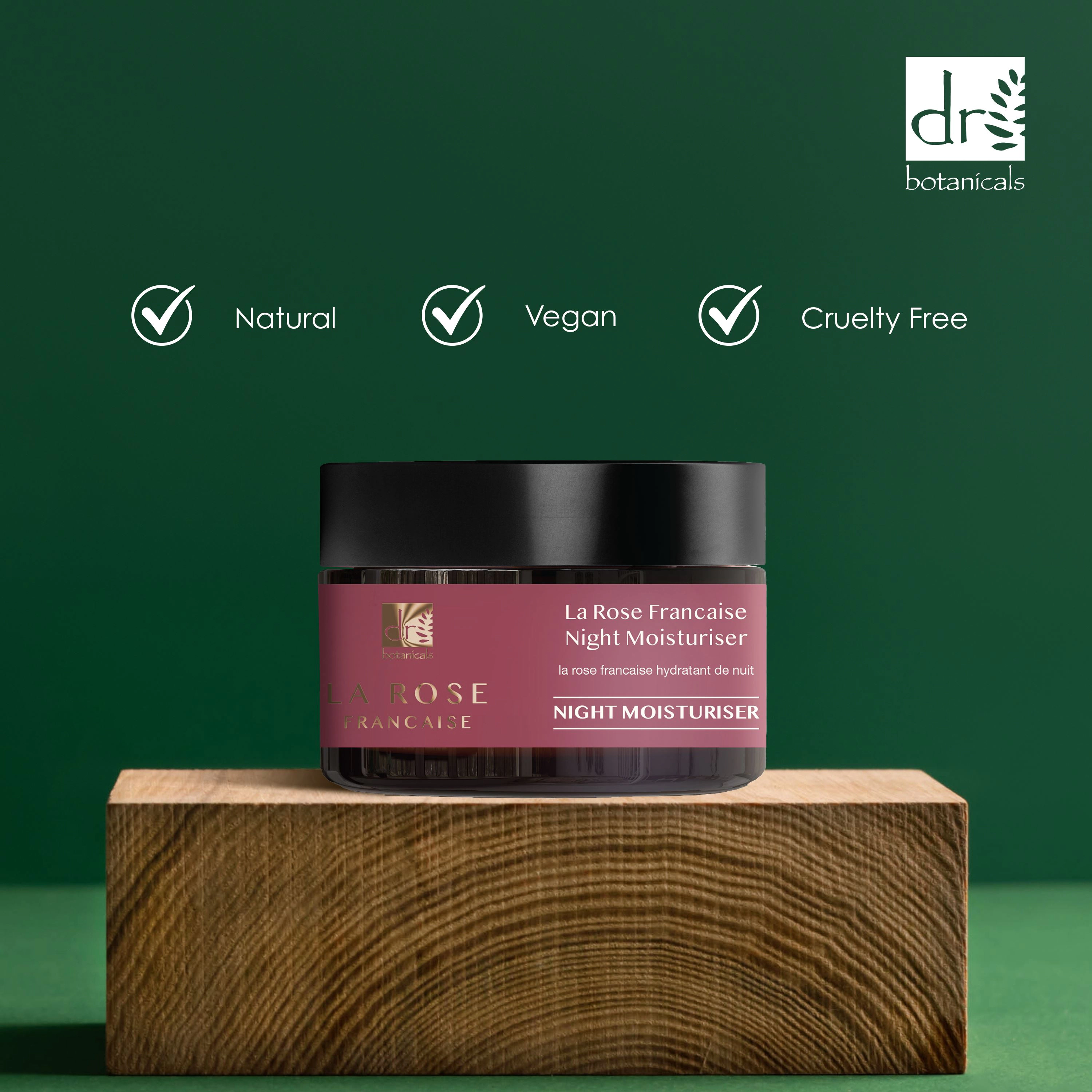 Dr Botanicals La Rose Française Night Moisturiser 50ml - Anti-Aging Bakuchiol Cream for Fine Lines & Dryness