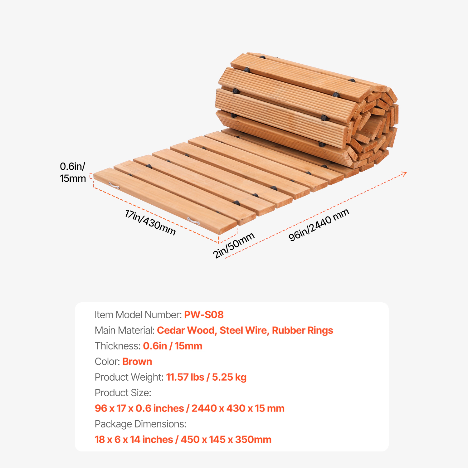 HONGGE Wooden Garden Pathway L 17 in W Non-Slip Straight Garden Walkway Roll Out Cedar Outdoor Walkway Path with Wire
