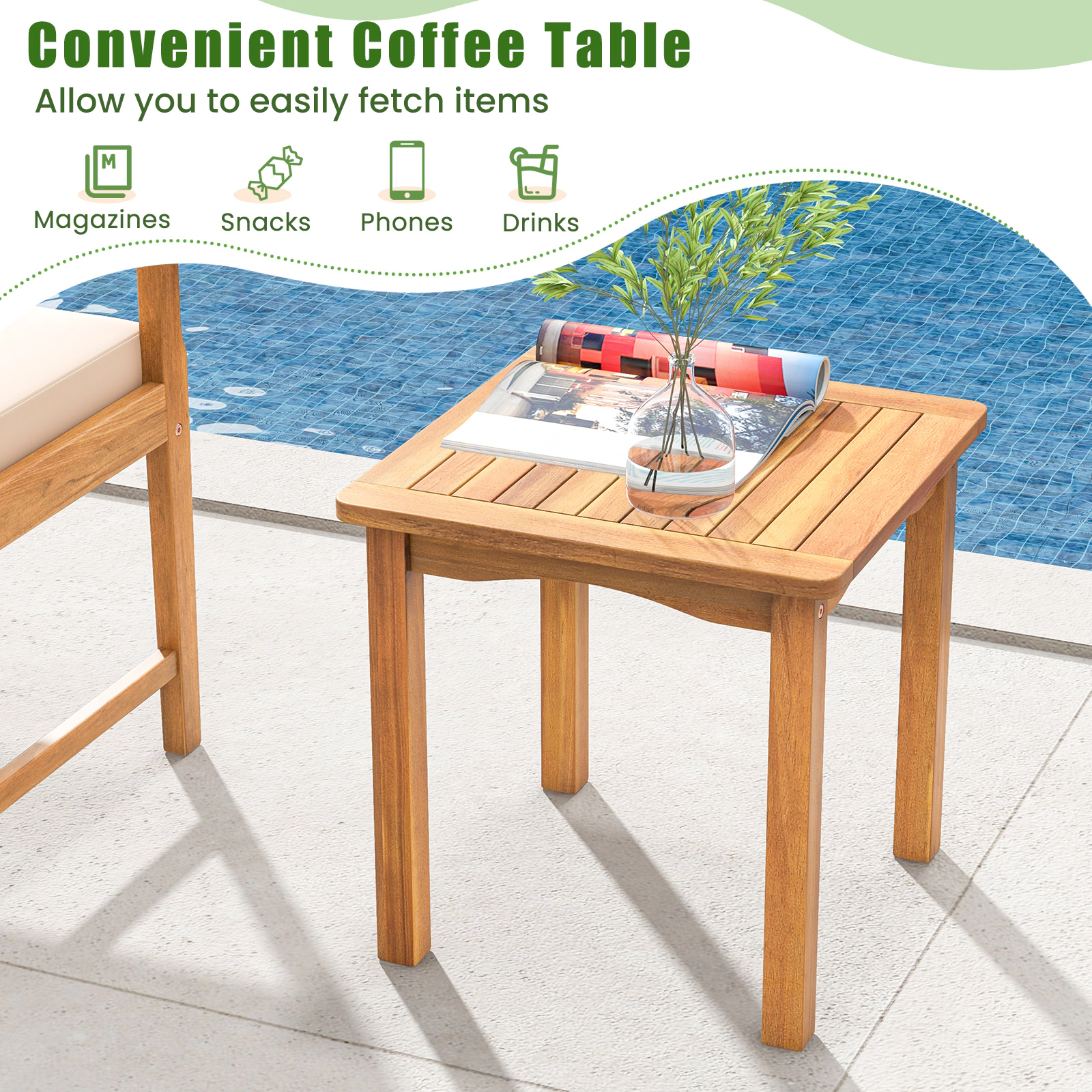 SUGIFT Patio Conversation Set with Seat Cushions 400-lb Chairs 180-lb Table White Gray Navy Cushions Natural Frame