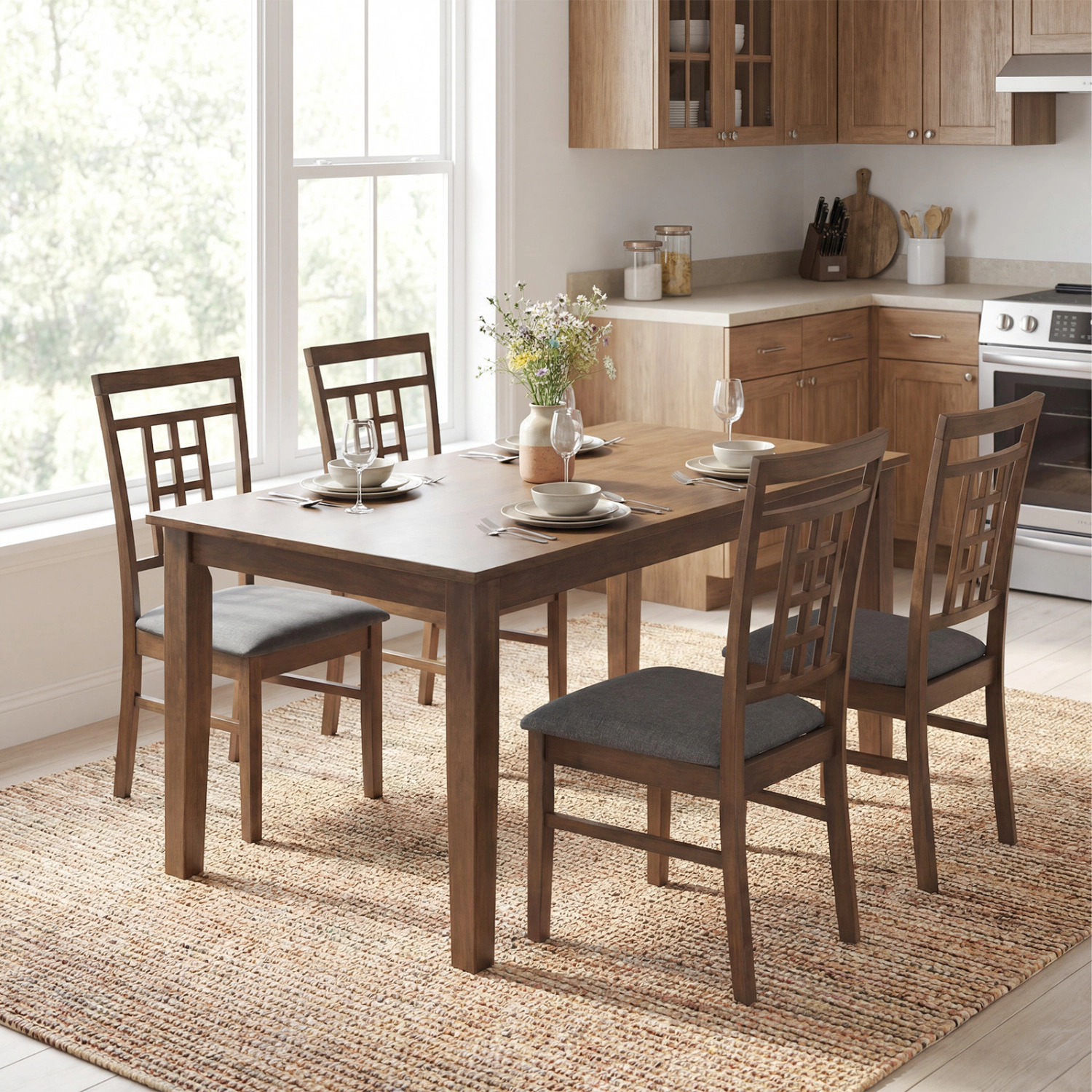 LJG Rubber Wood Dining Chairs Set of with Lattice Back