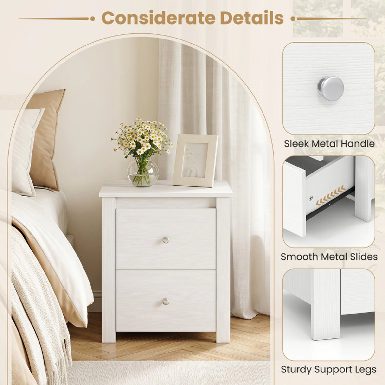 SUGIFT 2-Drawer Engineered Wood Nightstand with Storage 66-lb Tabletop Capacity 11-lb Drawer Capacity White