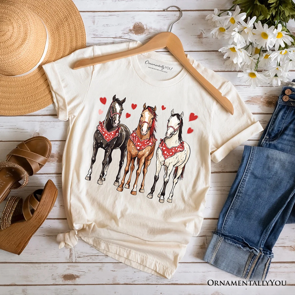 OrnamentallyYou Womens Cute Valentine Western Horses T-Shirt