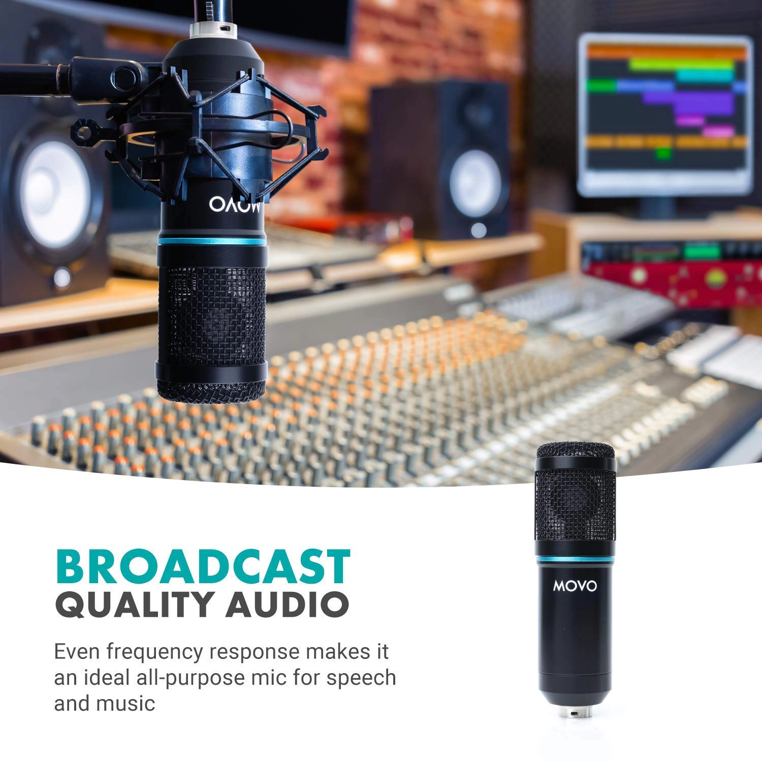Movo PC-M6 Universal Cardioid Condenser Microphone with XLR and 3.5mm, Shock Mount, and Windscreen - Perfect