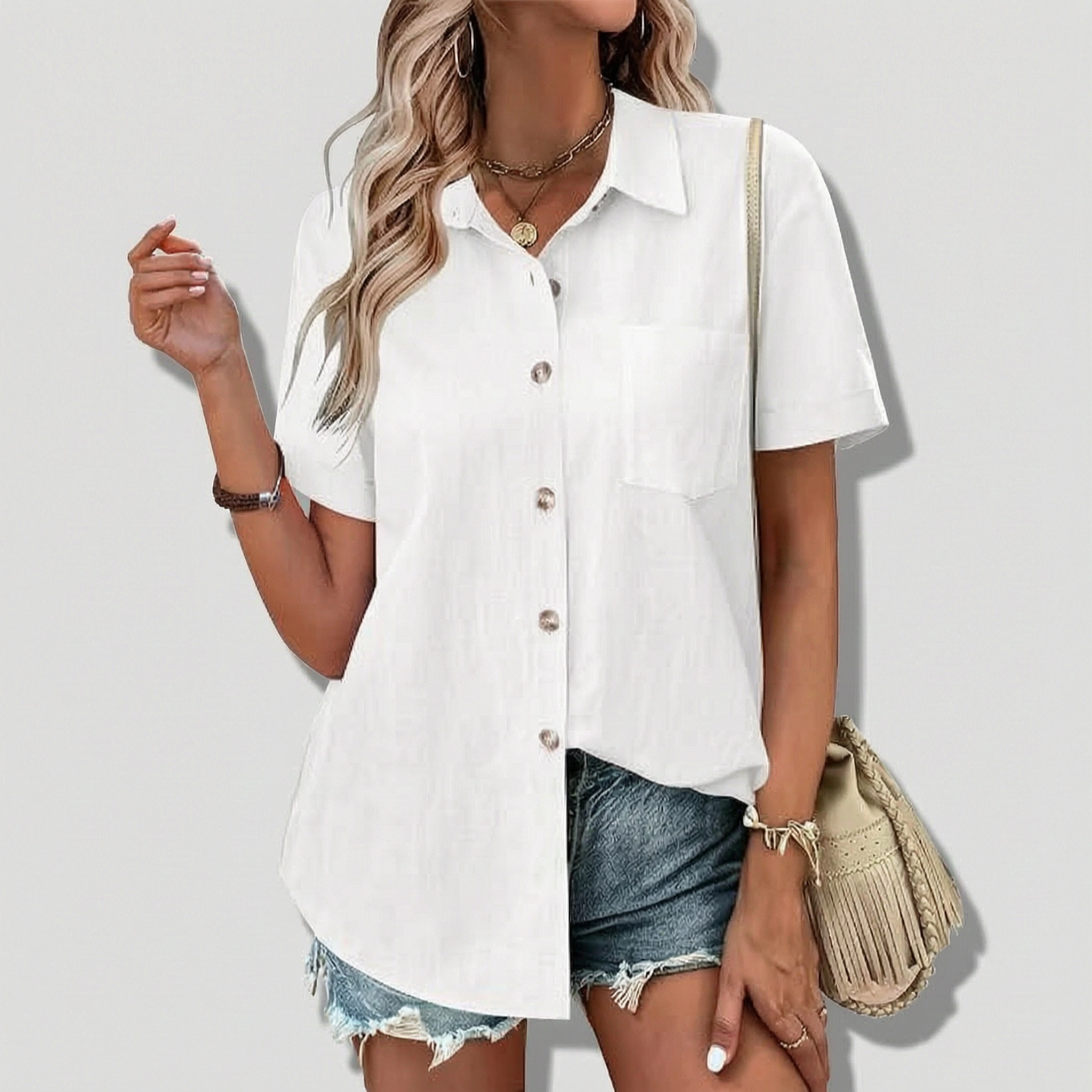 Zeagoo Women's 100% Linen Cotton Button Down Shirts Short Sleeve Casual Business Blouses