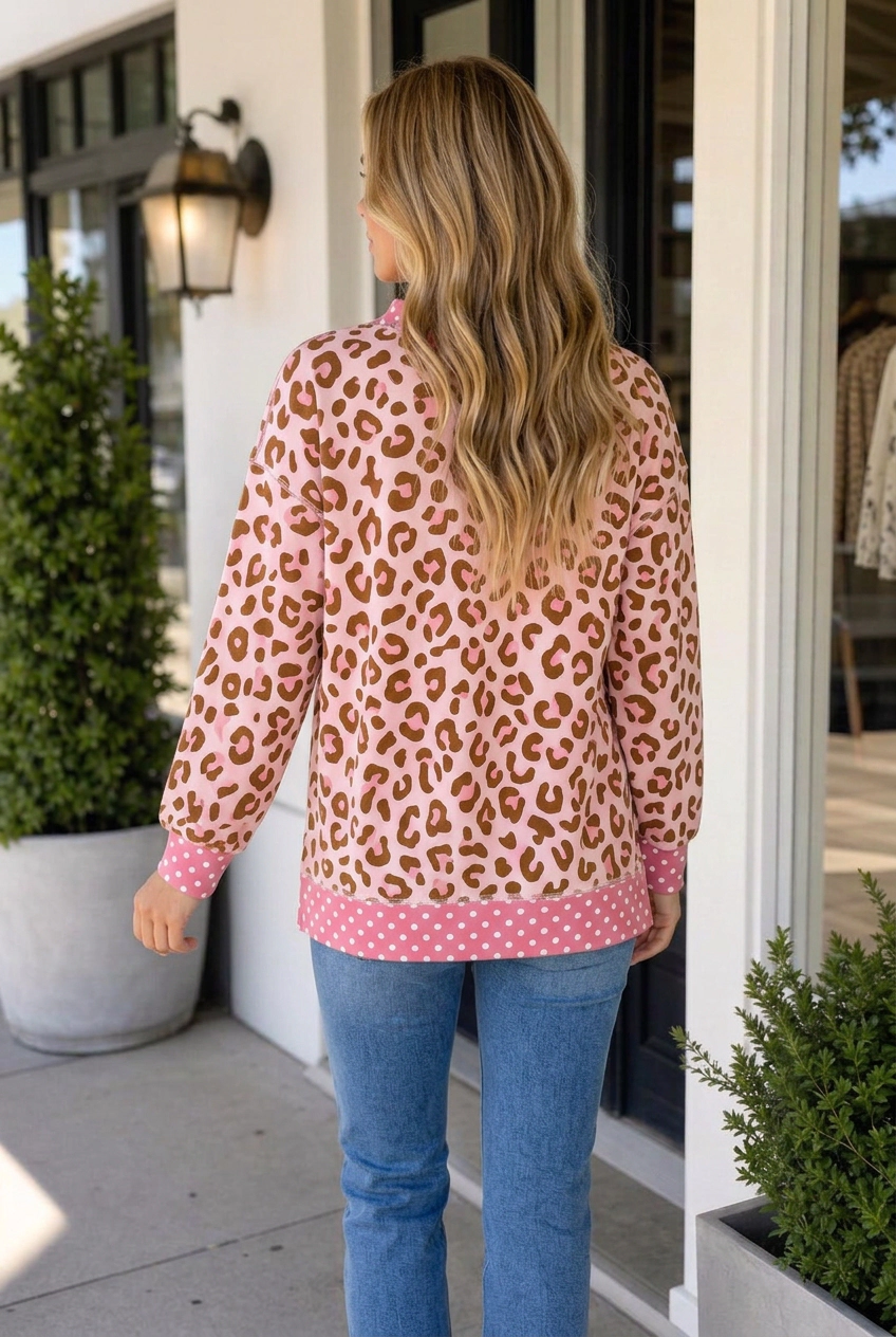 Threaded Pear Women's Jenny Dot Trim Long Sleeve Top