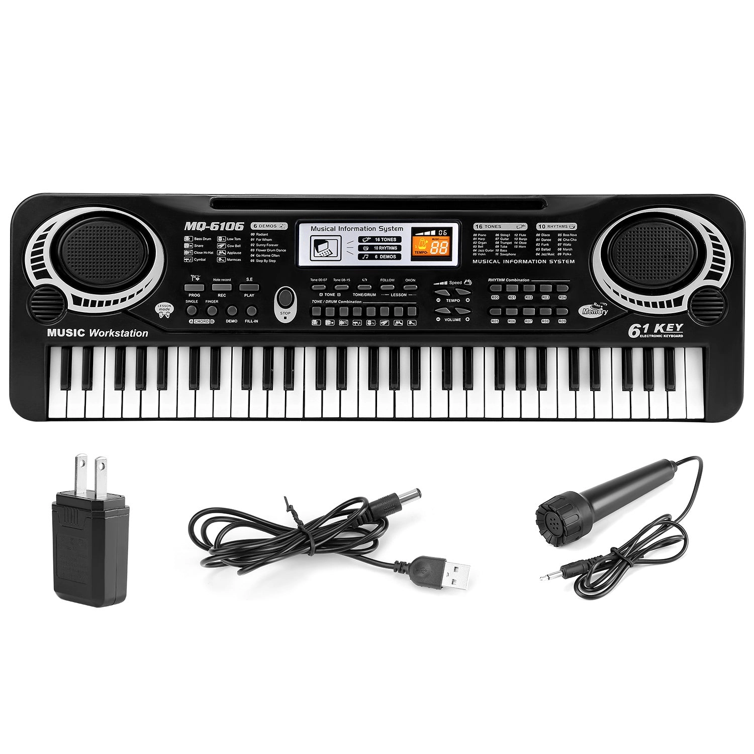 GBruno 61-Key Electronic Keyboard With Microphone
