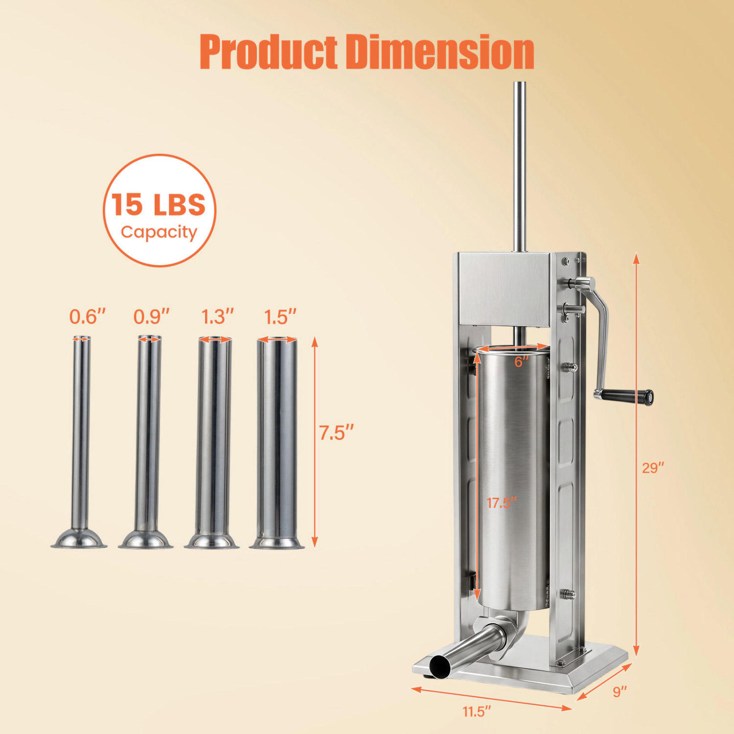 LJG Manual Sausage Stuffer with 2 Speeds & 4 Stuffing Tubes for Commercial Home