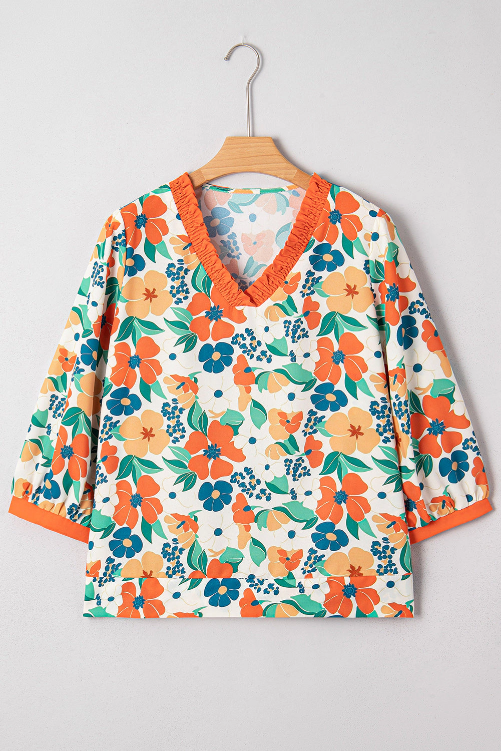 Threaded Pear Lily Print Bracelet Sleeve Blouse