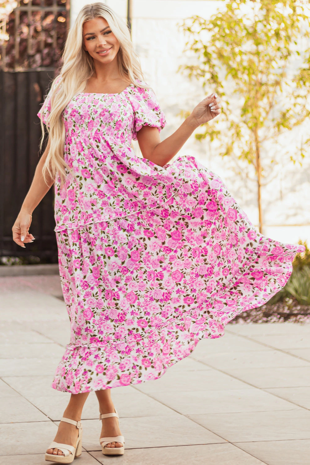 Threaded Pear Women's Raina Sleeve Flowy Long Dress