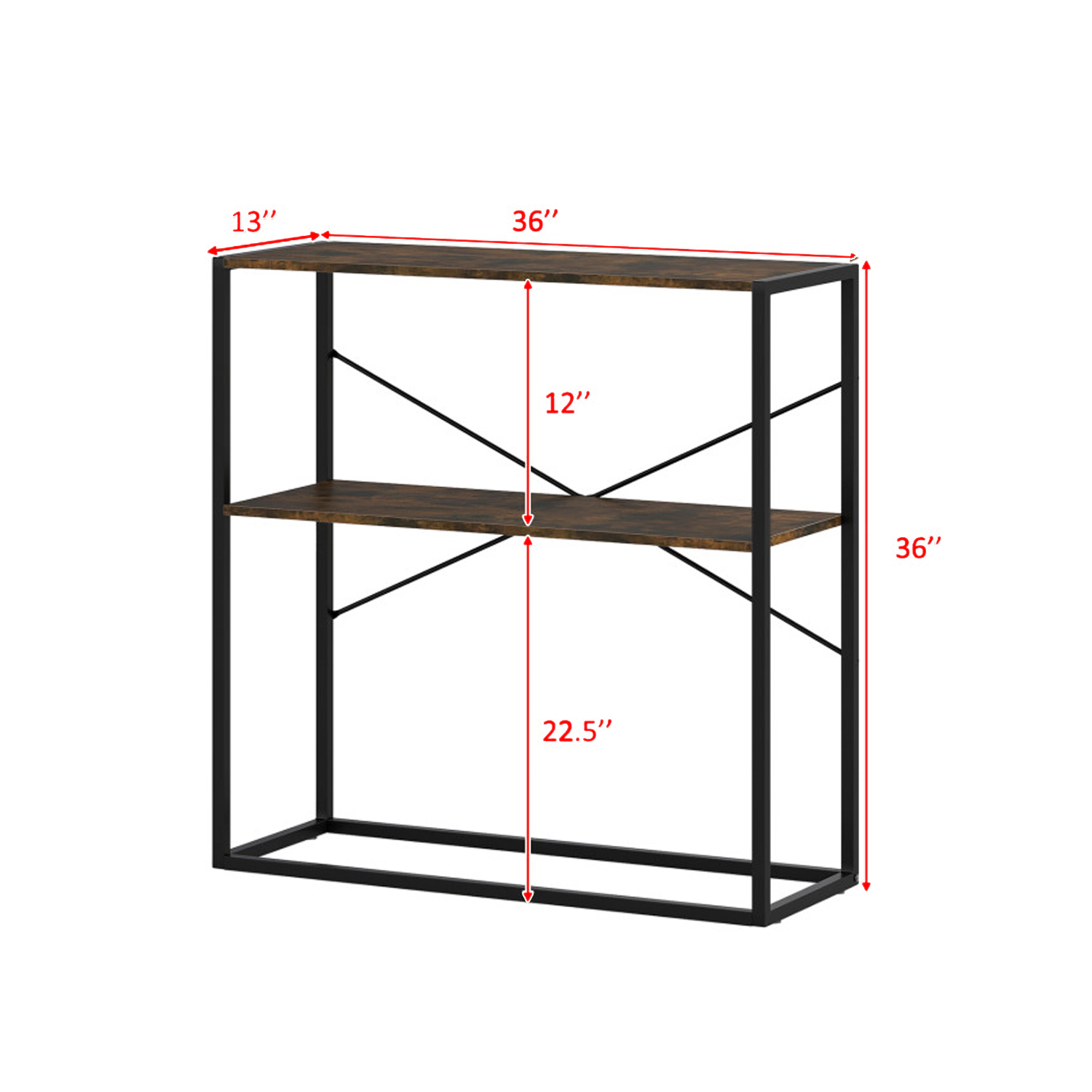 Hivvago Modern 36" Entryway Console Table Featuring Dual Wooden Shelves and Metal Base
