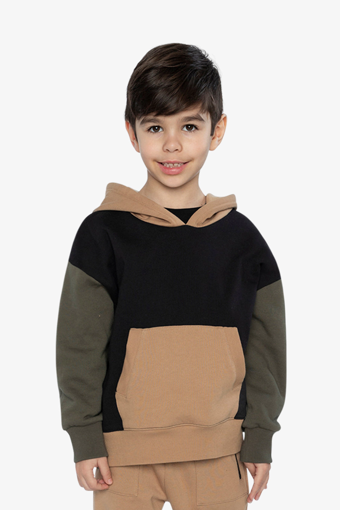 Deux par Boys Hooded Colorblock Fleece Cardigan with Kangaroo Pocket