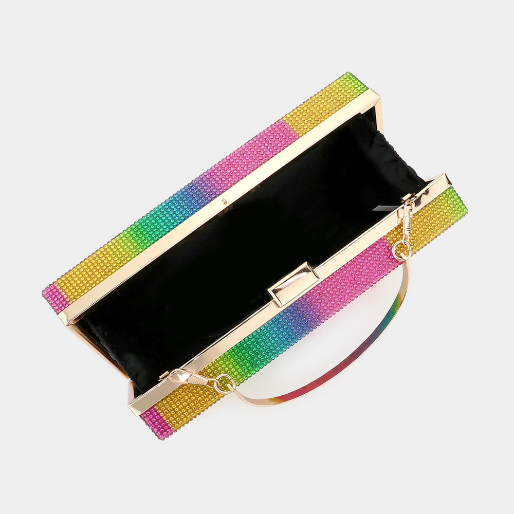 Fashnzfab Rainbow Bling Rectangle Evening Tote / Clutch / Crossbody Bag