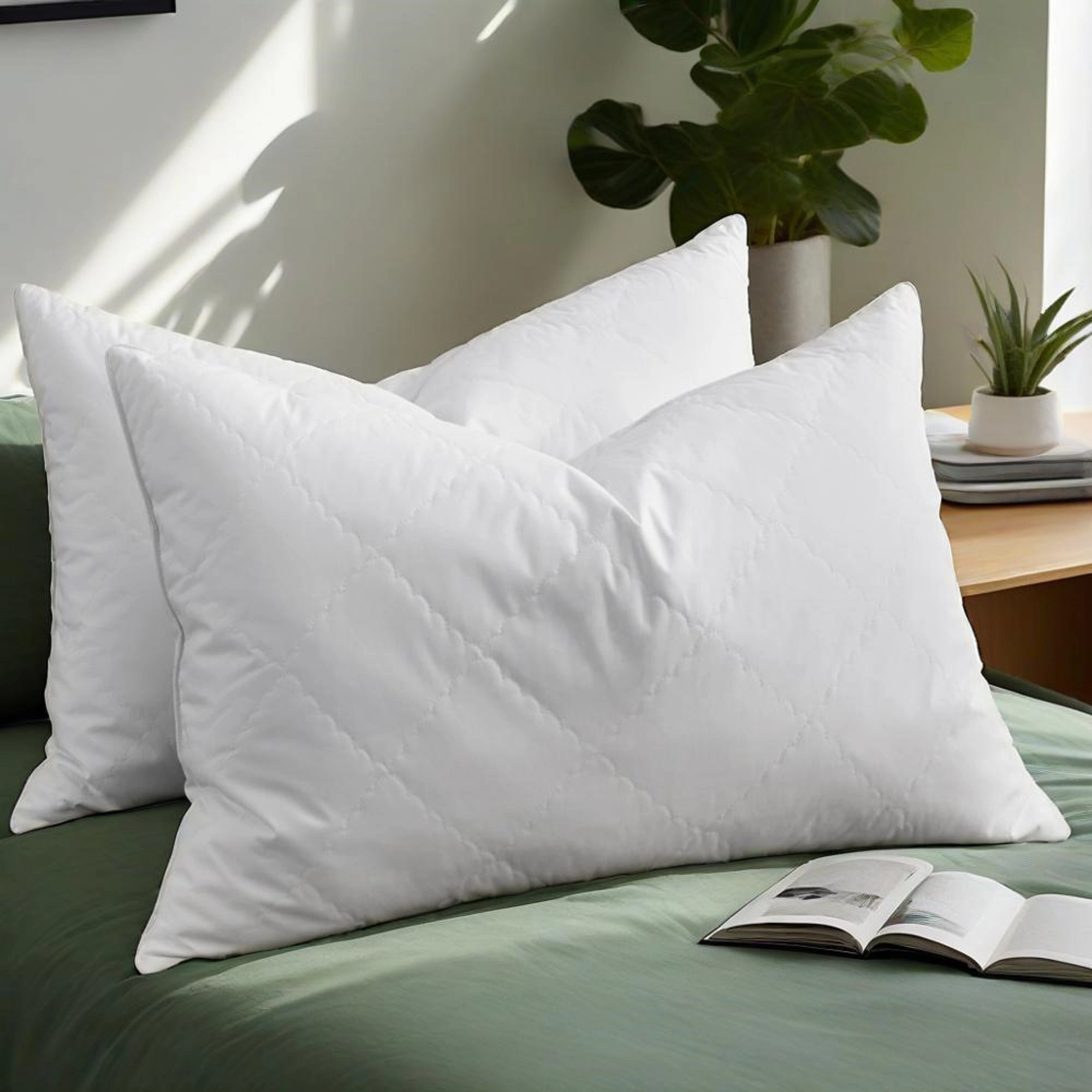 Unikome Biscuit Quilted Feather Bed Pillow Set of 2 Medium Firm