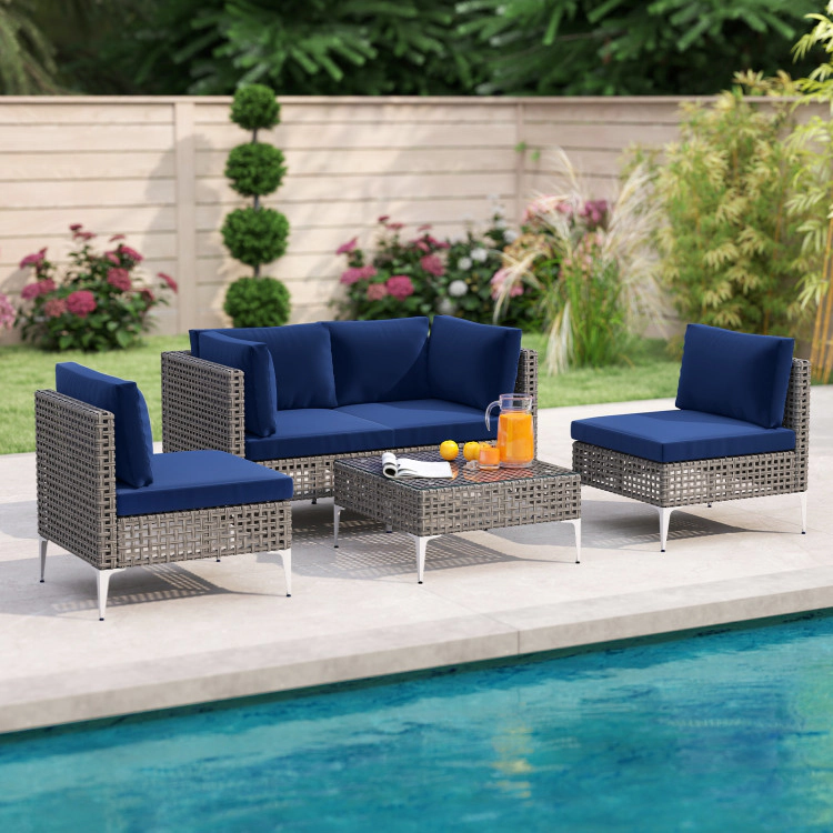 Hivvago 5 Piece Outdoor Furniture Set Patio Rattan Chairs With Tempered Glass Coffee Table