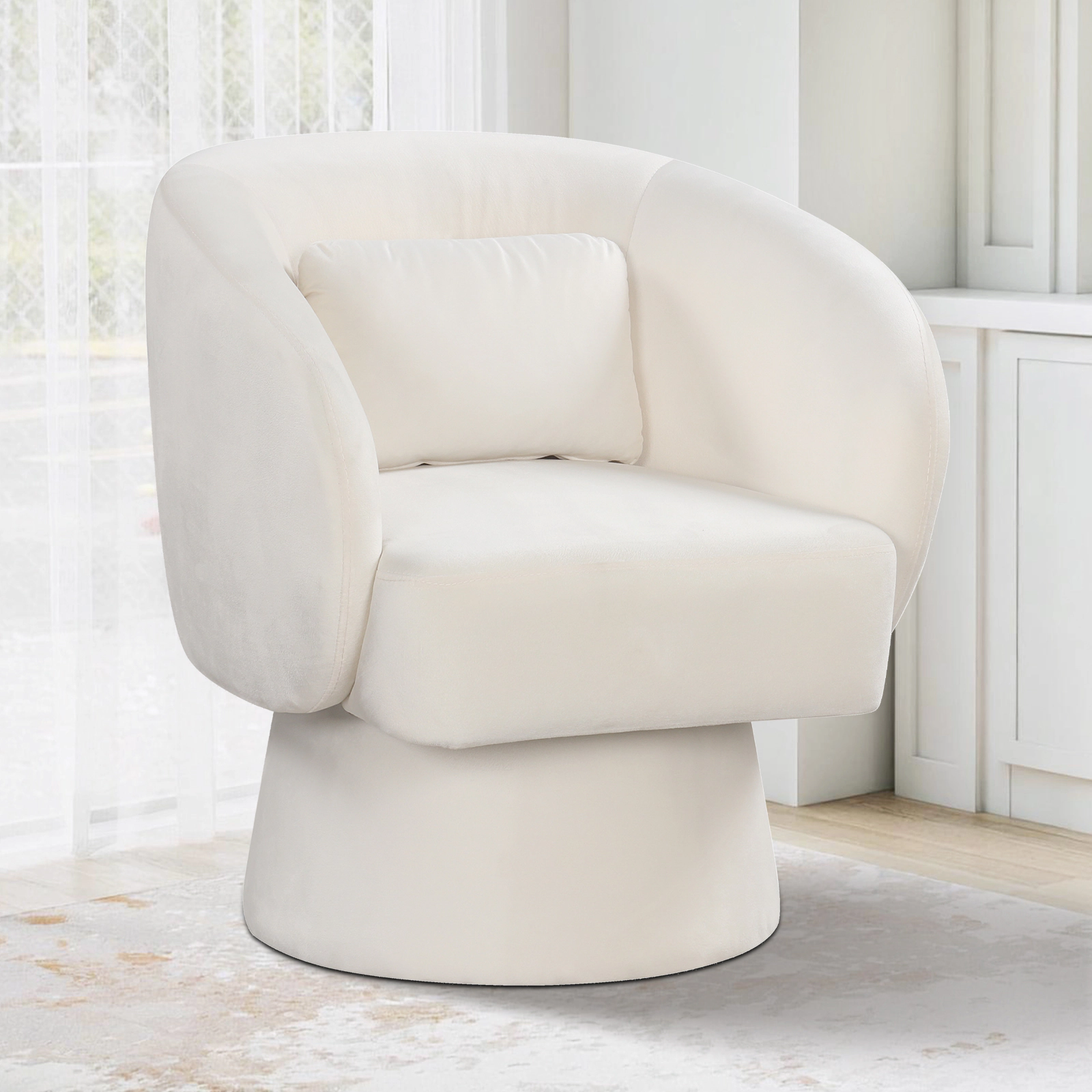 LJG Swivel Accent Chair Upholstered Barrel with Curved Back and Removable Lumbar Pillow