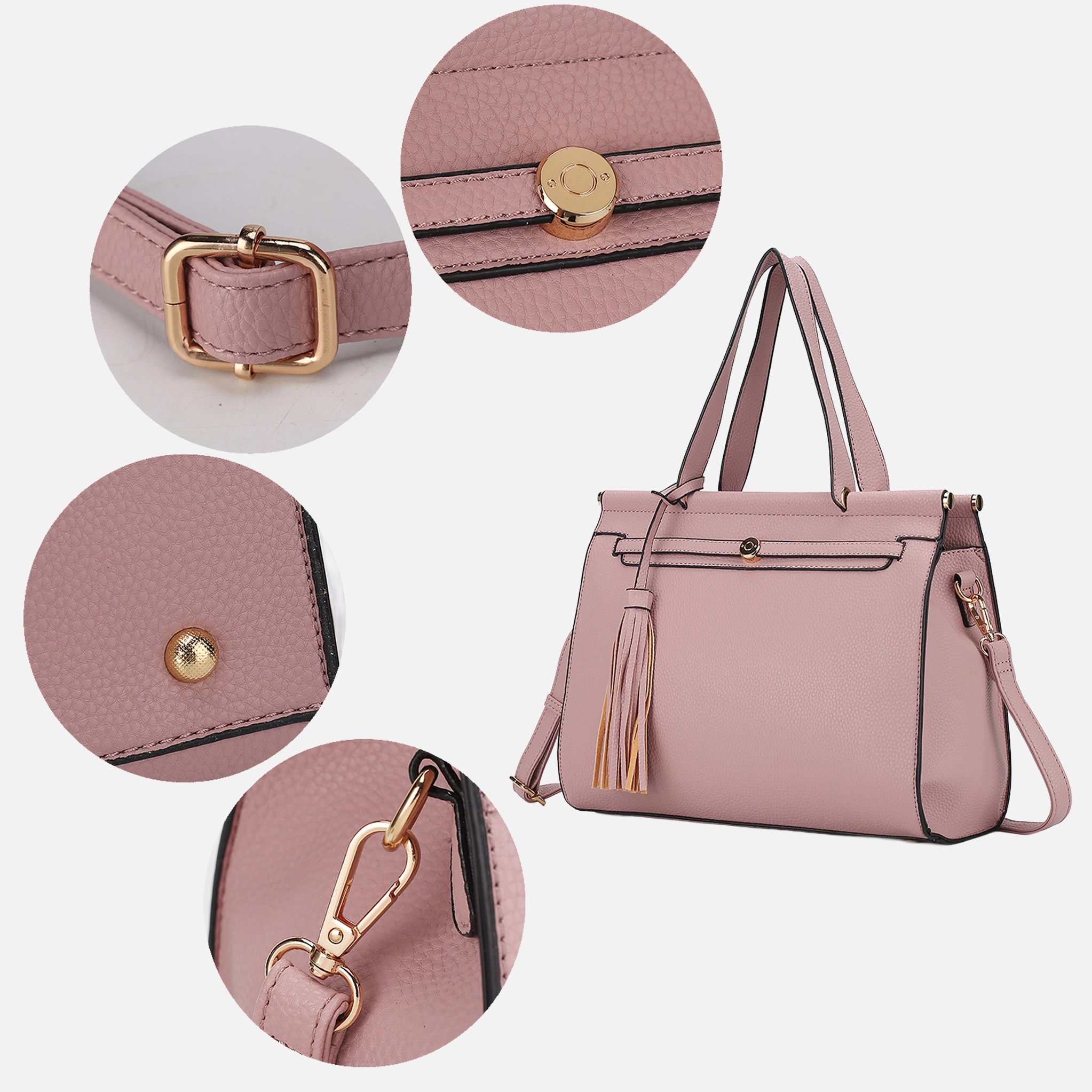 Mia K Collection Shelby Structured Satchel with Matching Wallet, Brown
