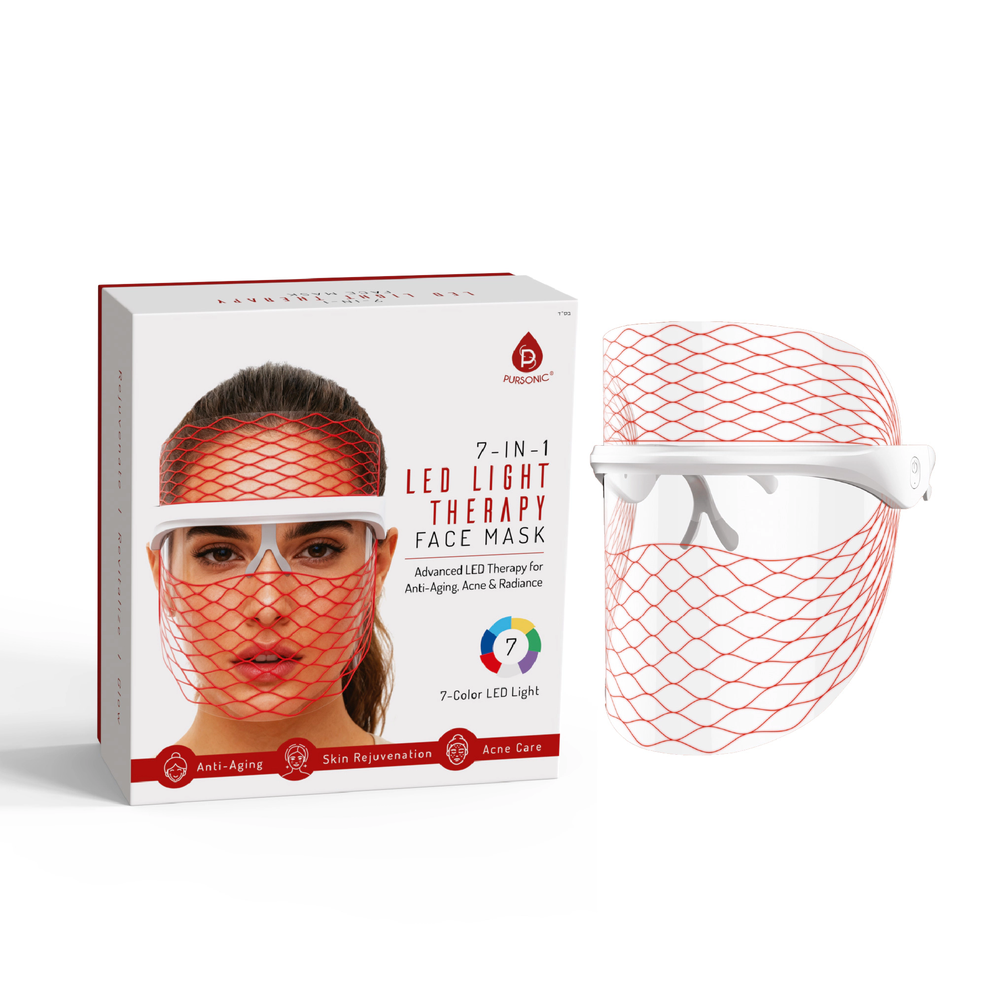 Pursonic Unisex 7-in-1 LED Light Therapy Face Mask – Rejuvenate, Restore & Reveal Your Glow