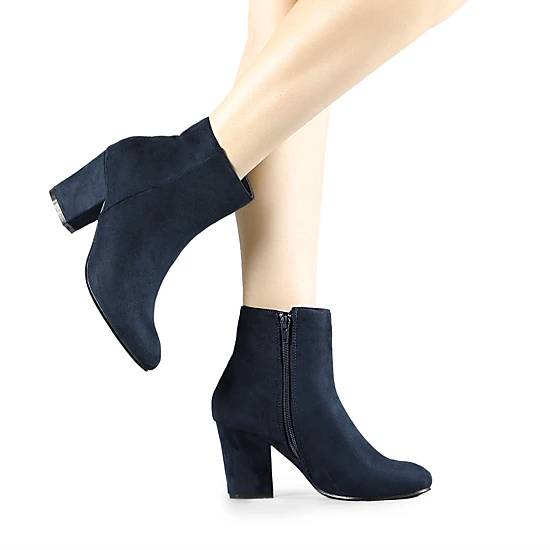 BLISSFUL STEP Women Padded Insole Round Toe Side Zip Chunky Heel Ankle Boots