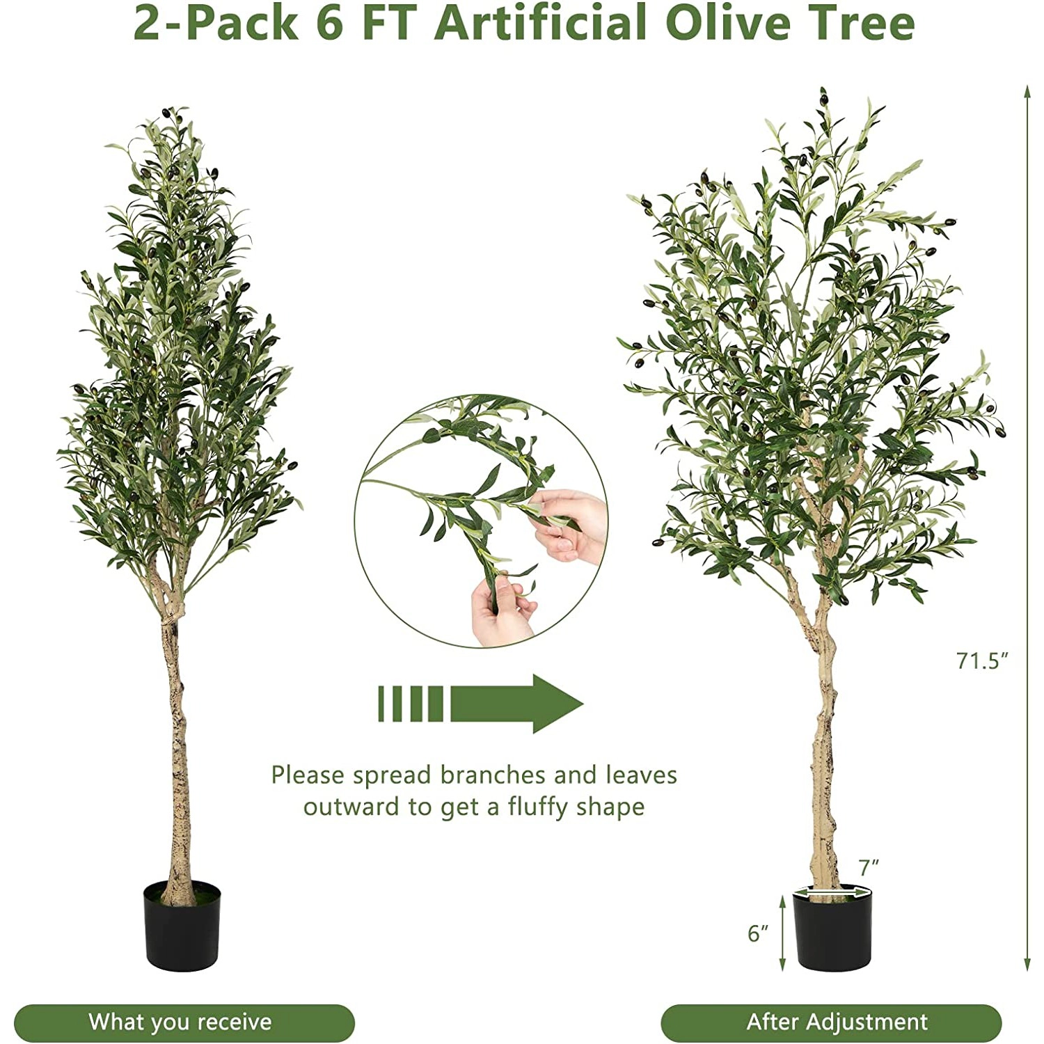 Slickblue Set of 2 6-Ft Artificial Olive Trees with Pots for Indoor Decor