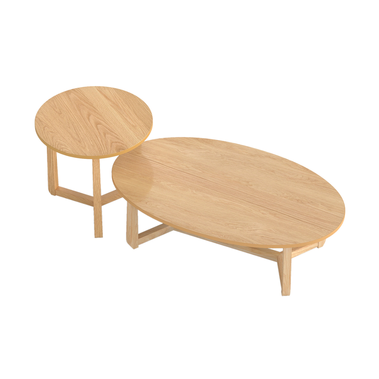 LJG Nesting Coffee Table Set of 2 with Wood Veneered Top and Solid Rubber Wood Legs