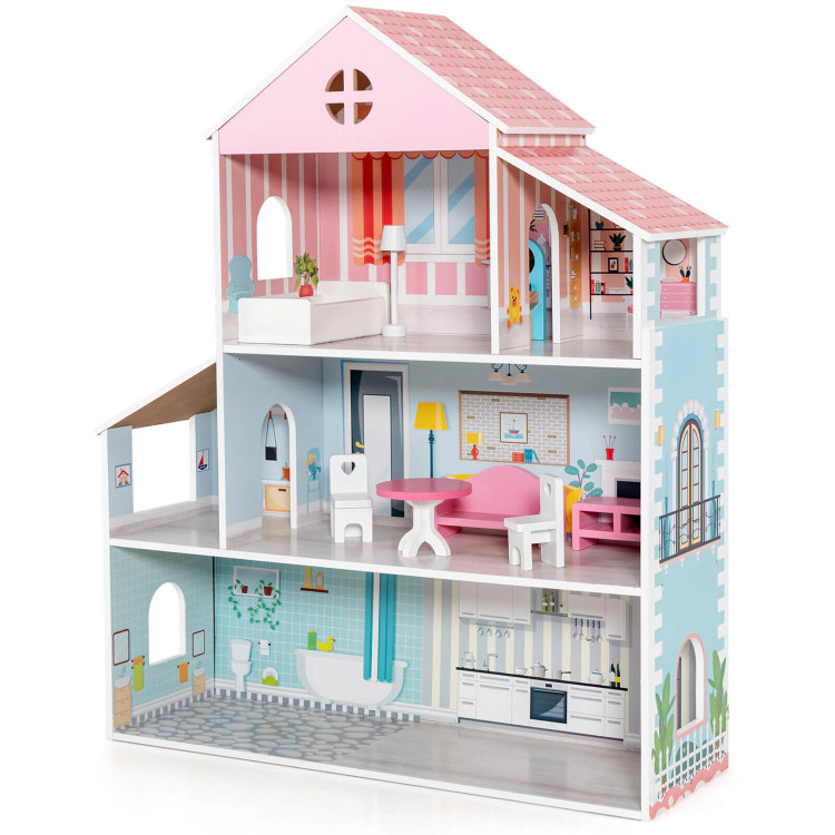 Hivvago 3-Tier Toddler Doll House with Furniture Gift for Age over 3