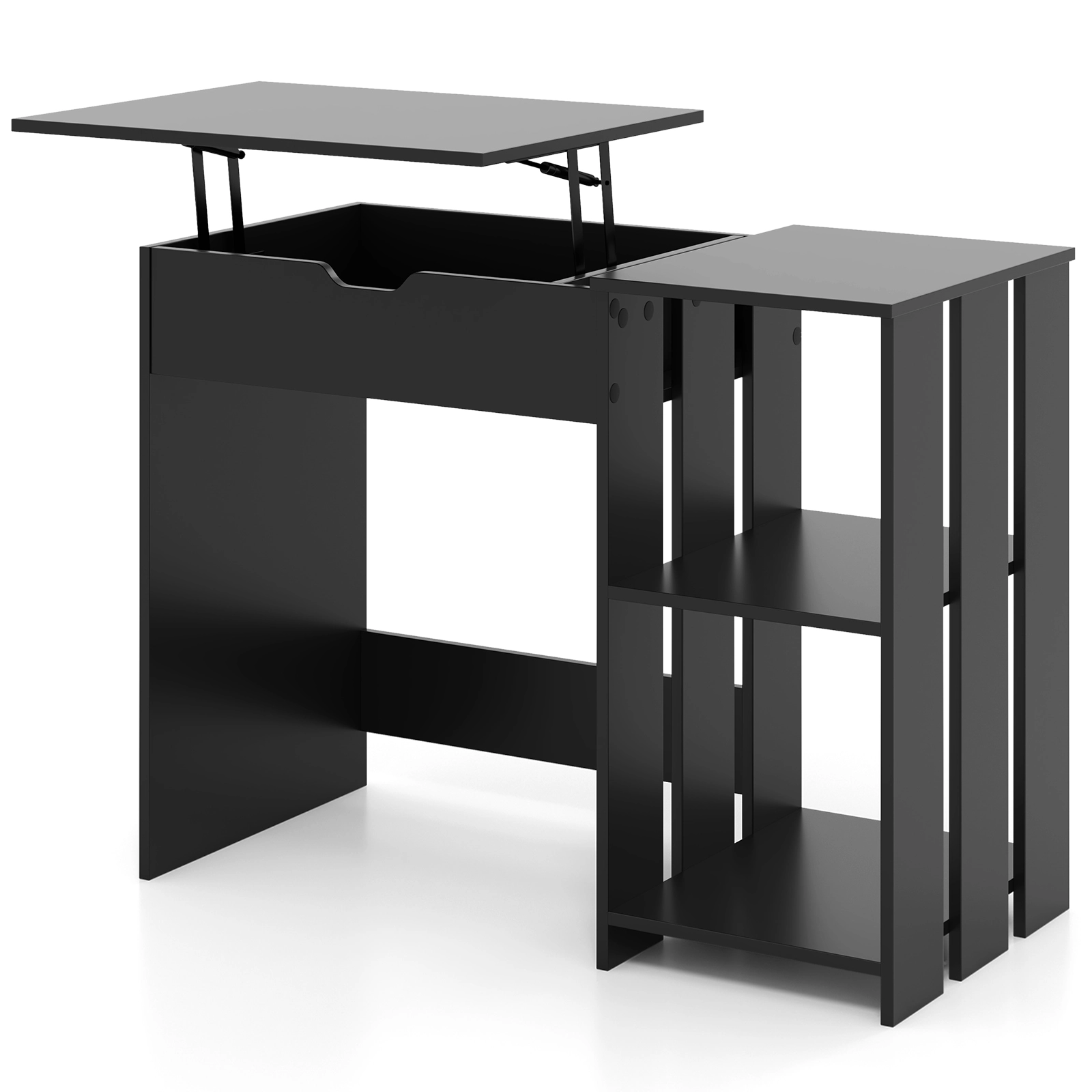 SUGIFT 39.5 in Computer Desk Black Lift Top with Hidden Compartment and Storage Shelves