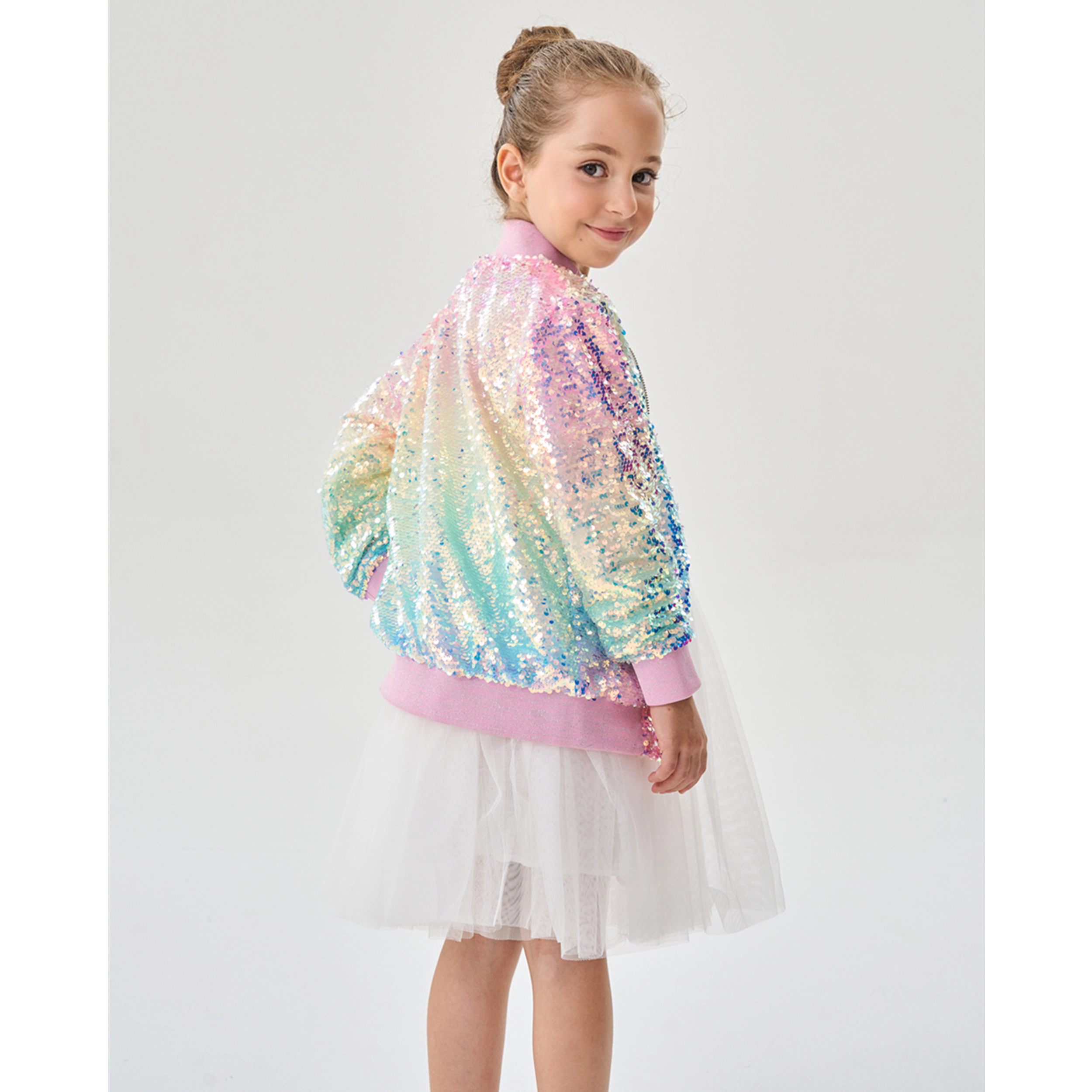 2Bunnies Girls’ Iridescent Ombre Sequin Bomber Jacket