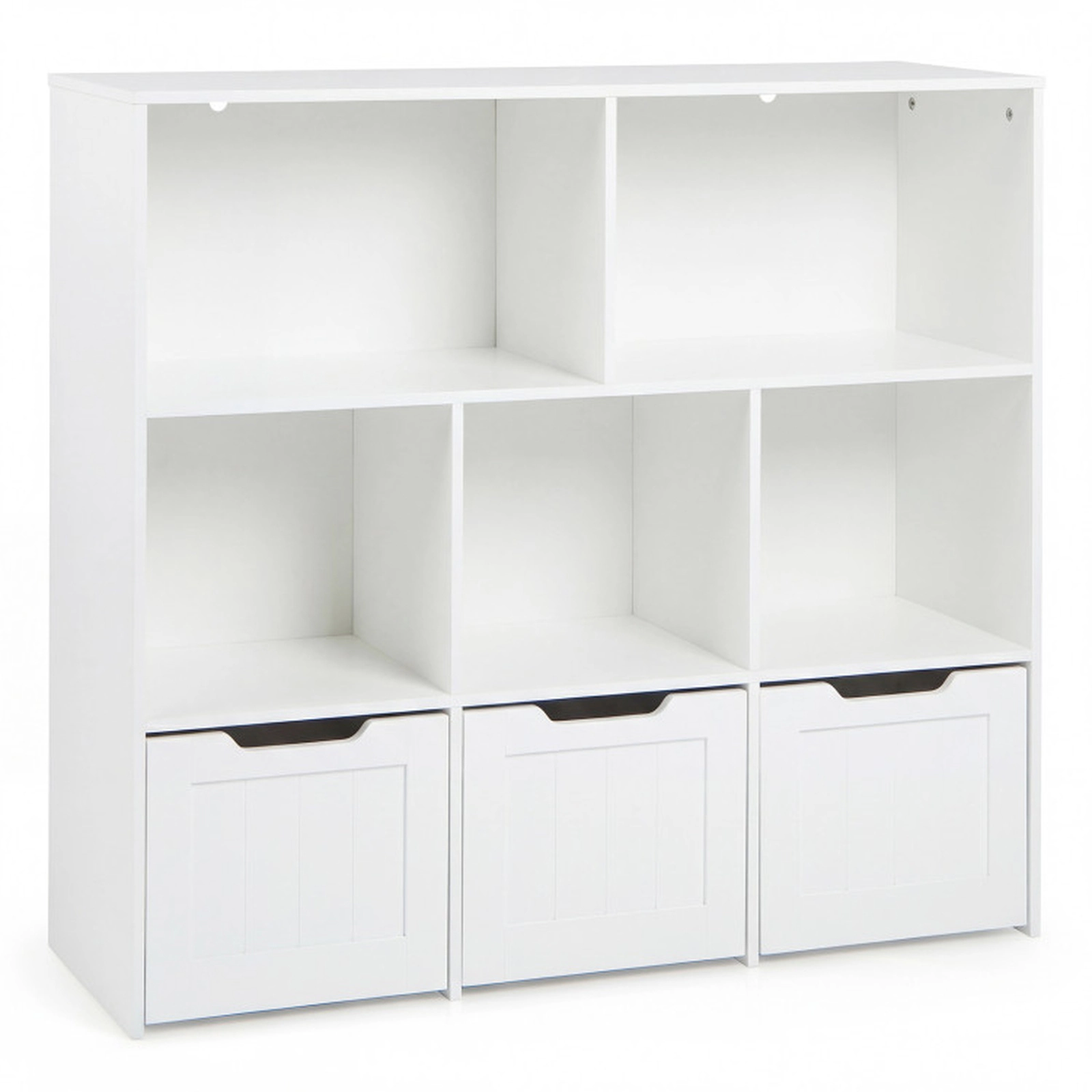 SUGIFT 5-Cubby 66-lb Top 35.5-in Kids Toy Storage Organizer and Bookshelf with 3 Movable Drawers on Wheels