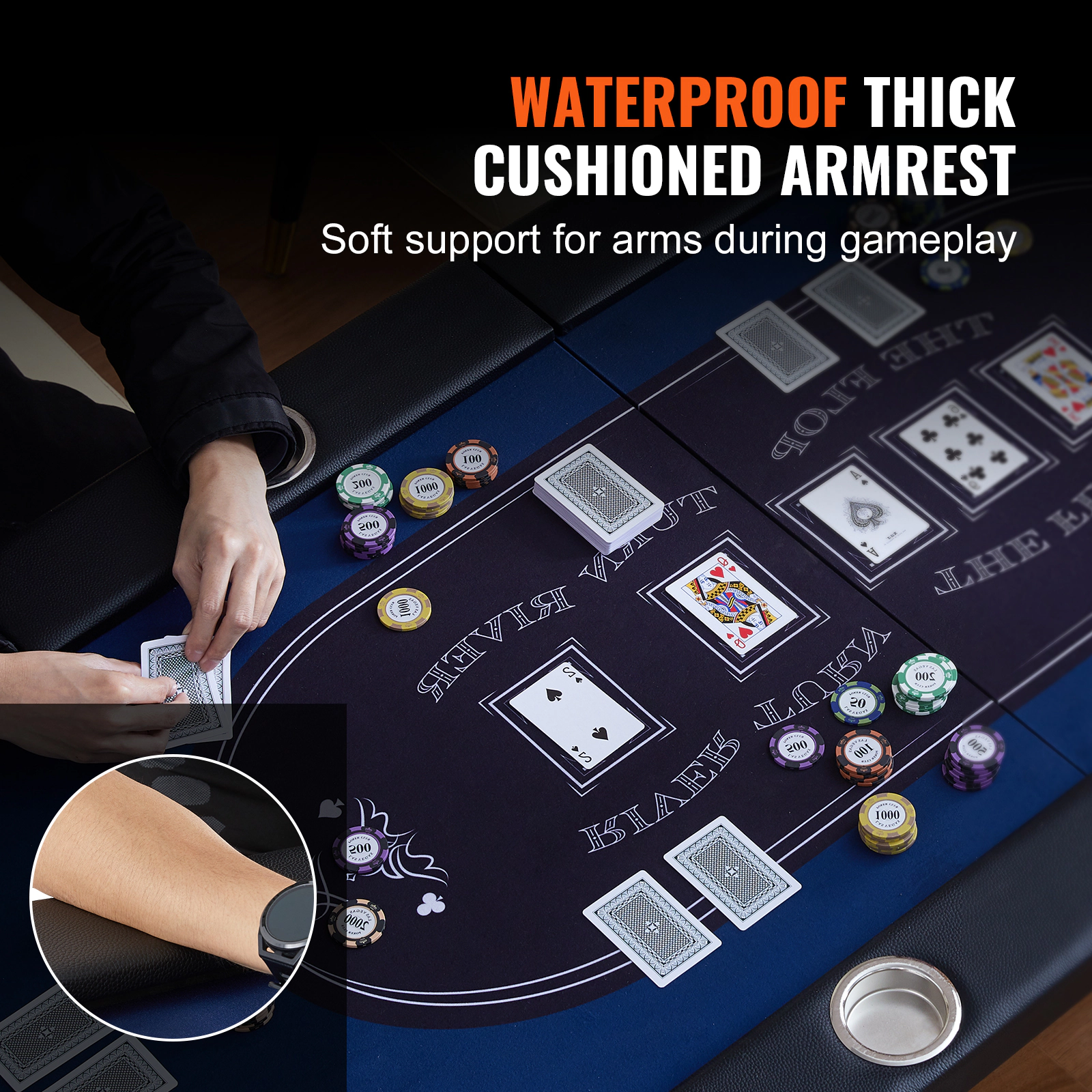 HONGGE Foldable Poker Table Player Folding Casino Leisure Table with Padded Rails and Cup Holders Oval Portable Game