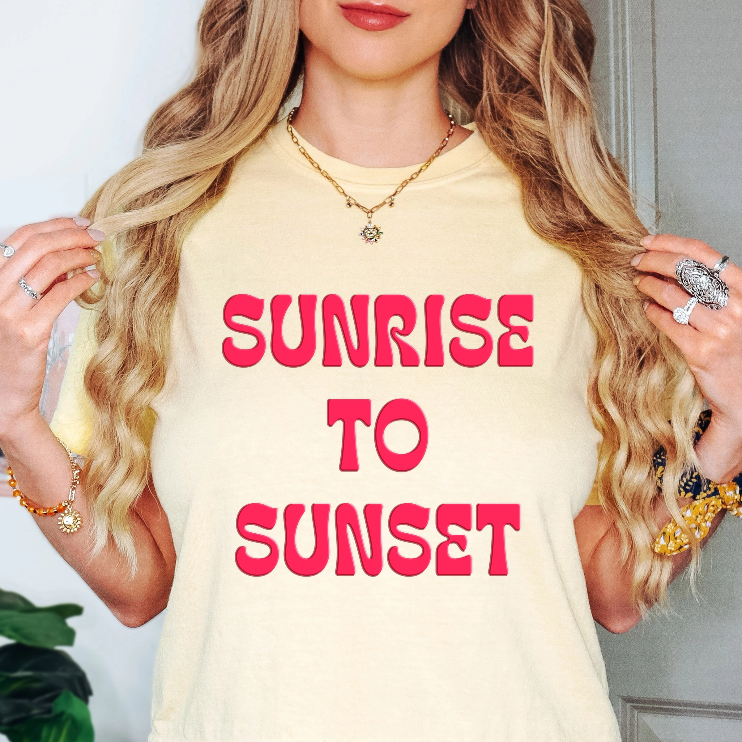 Simply Sage Market - Sunrise To Sunset Puff Print Women's Boxy Crop Top Graphic T-Shirt