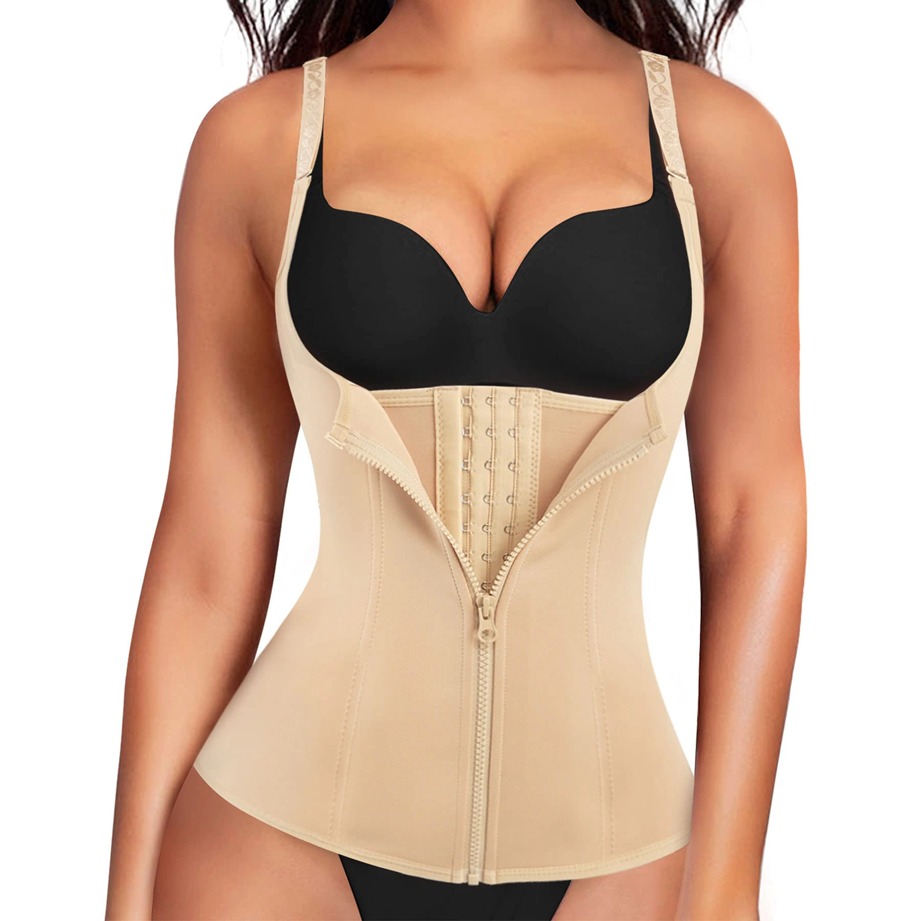 Nebility Women Adjustable Strap Zipper Shapewear Waist Trainer Tank Top