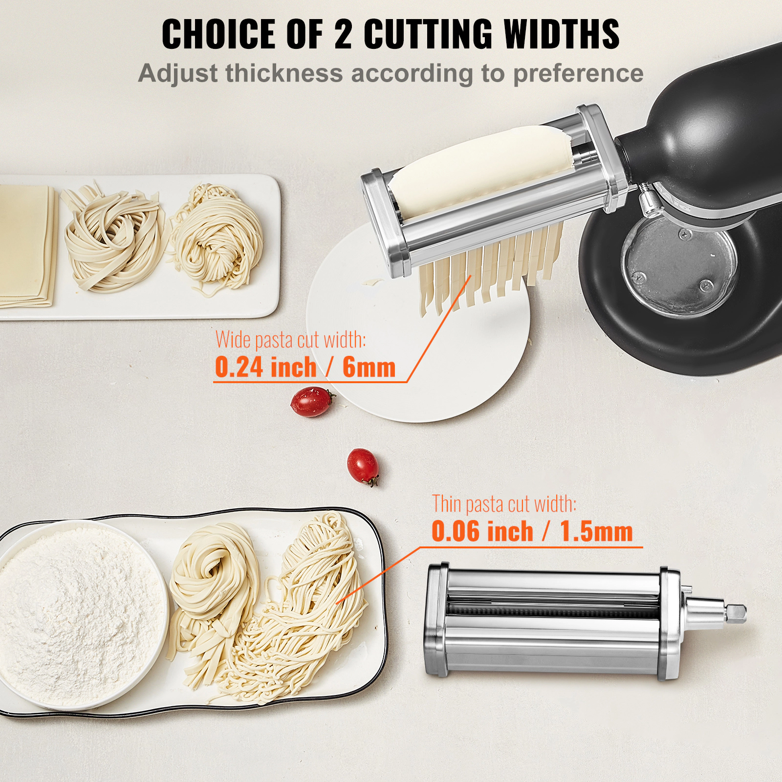 HONGGE Pasta Attachment for KitchenAid Stand Mixer Stainless Steel Roller Cutter Set Including Sheet