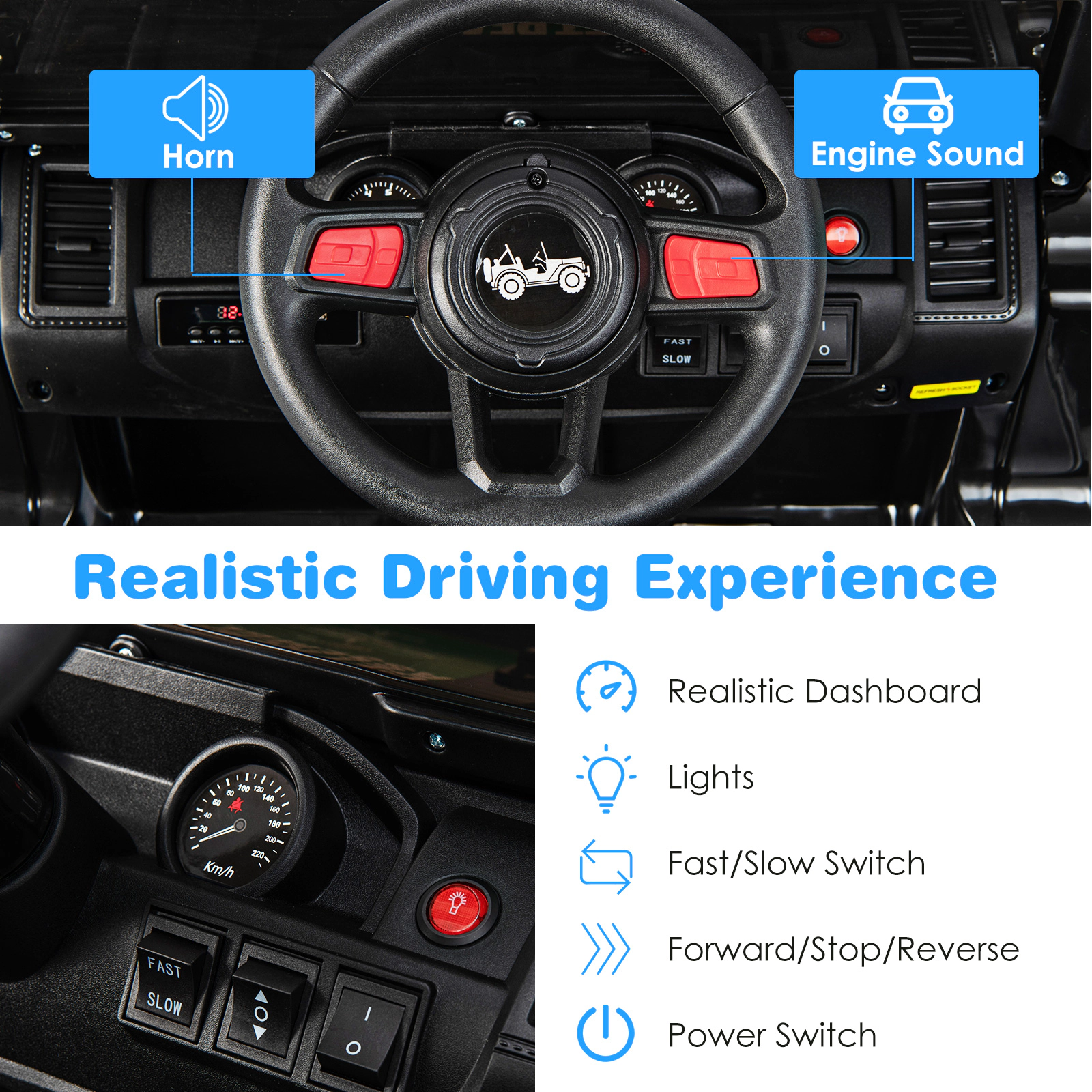 12V Kids Ride on Car Solid Black with Parent Remote Forward/Reverse Dual 35W Motors Music Panel Ages 3+ 77-lb Capacity