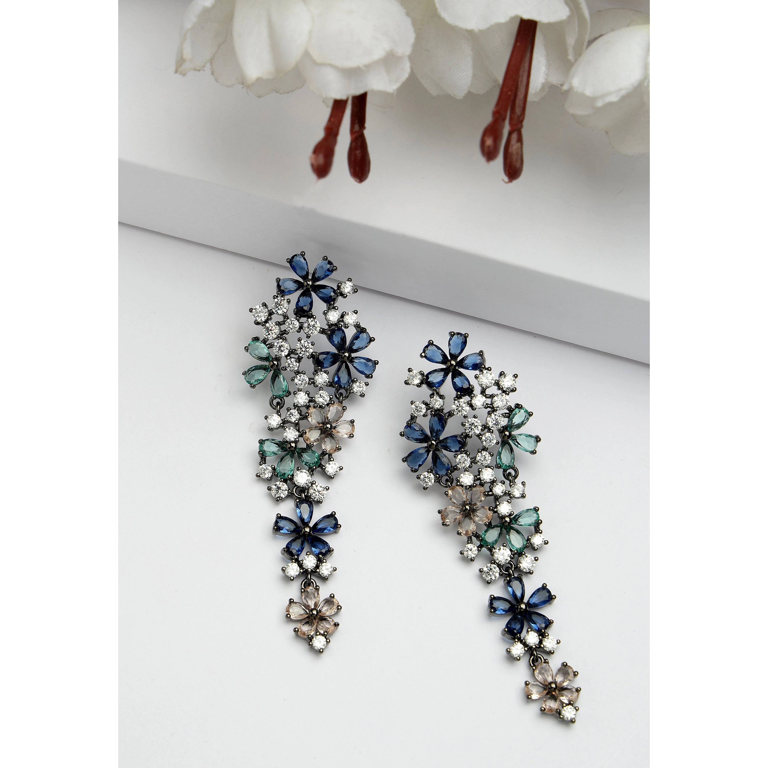 AGP PARIS Womens Diva Collection Zirconia Cascading Floral Drop Earrings