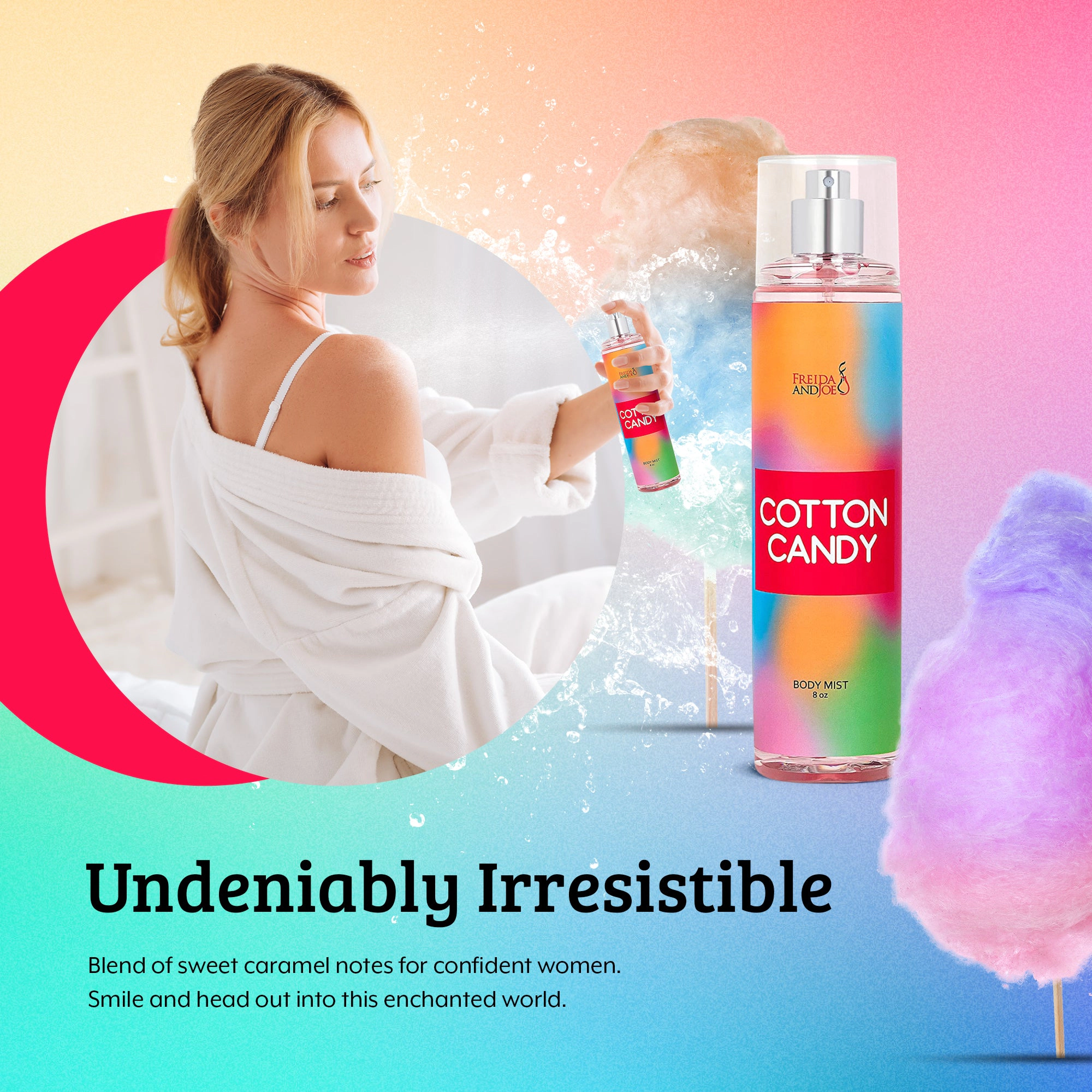 Freida and Joe Women Cotton Candy Fragrance Body Mist in 8oz Spray Bottle